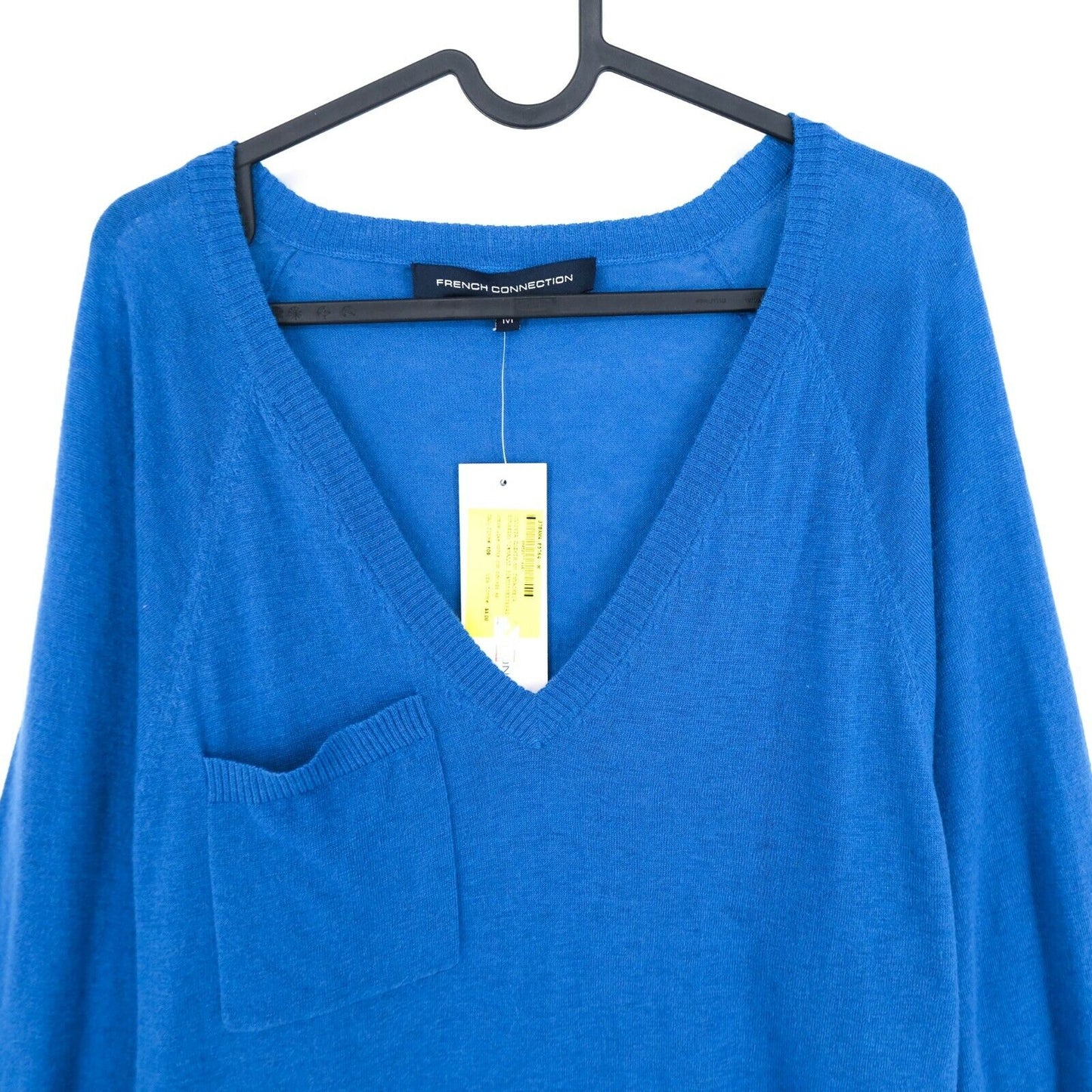 FRENCH CONNECTION Bleu V Neck Wool Blend Long Jumper Pull Taille XS M