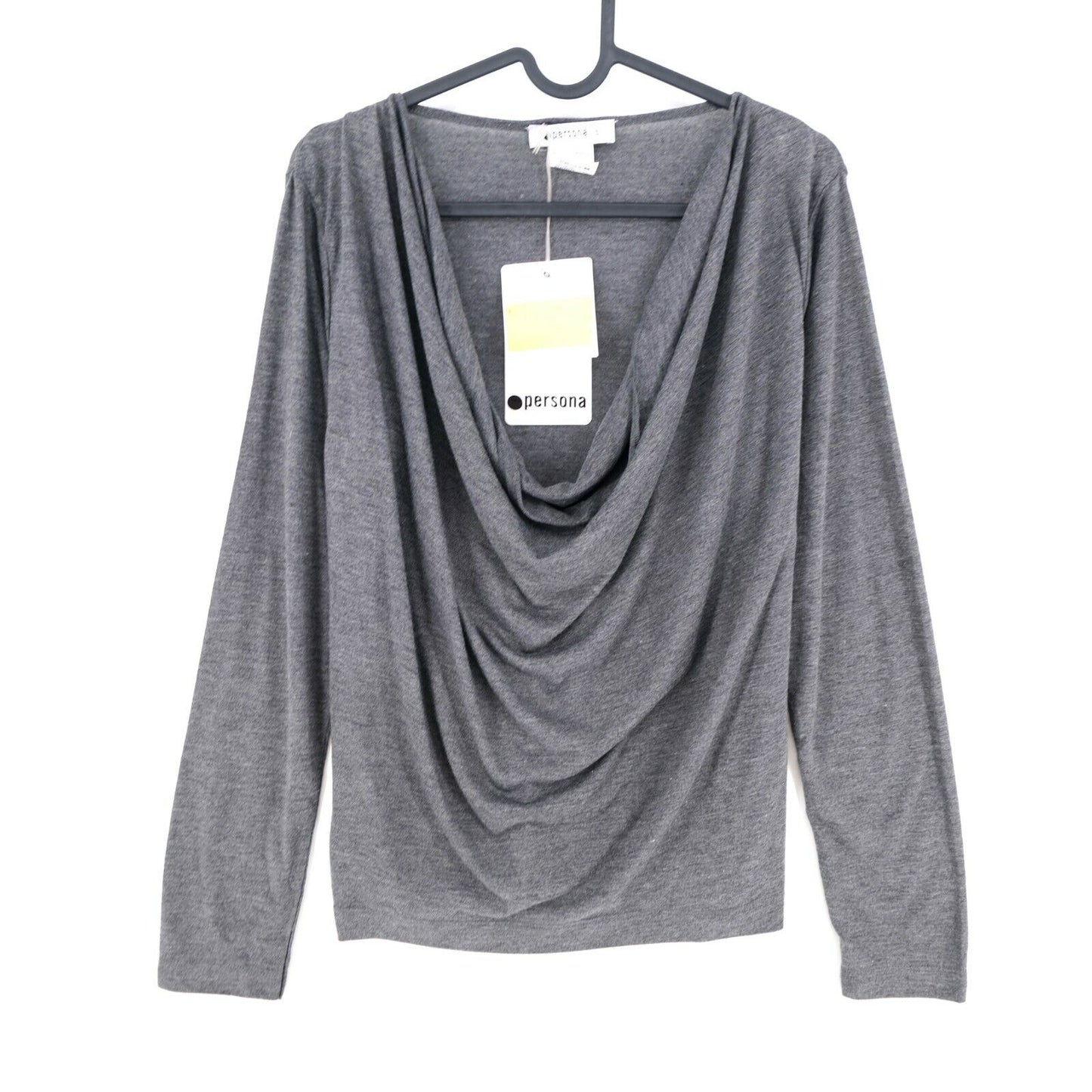 PERSONA Grey Scoop Neck Long Sleeves T Shirt Top Size S M