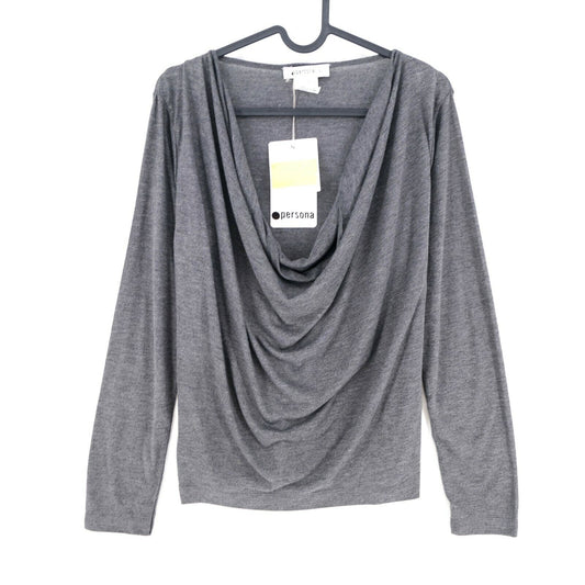 PERSONA Grey Scoop Neck Long Sleeves T Shirt Top Size S M