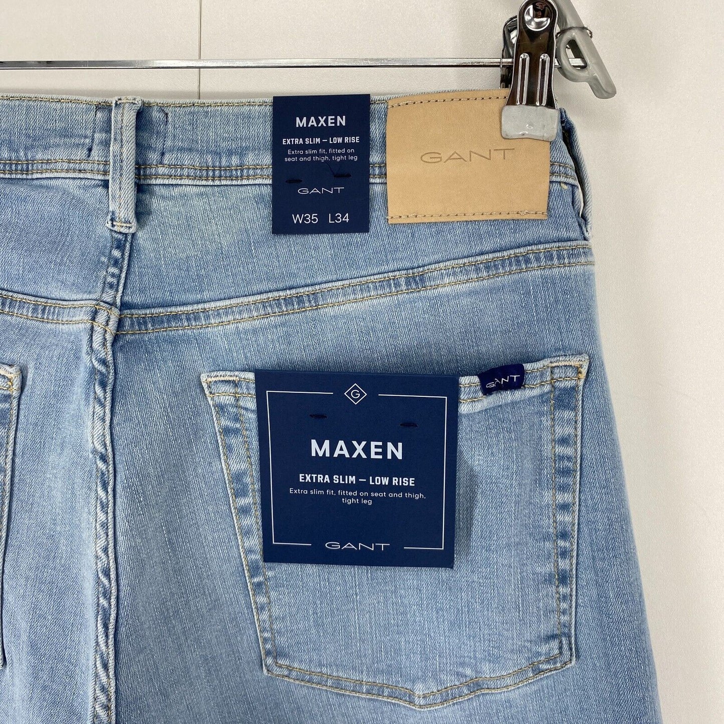 GANT MAXEN Blue Stretch Low Rise Extra Slim Fit Jeans W35 L34