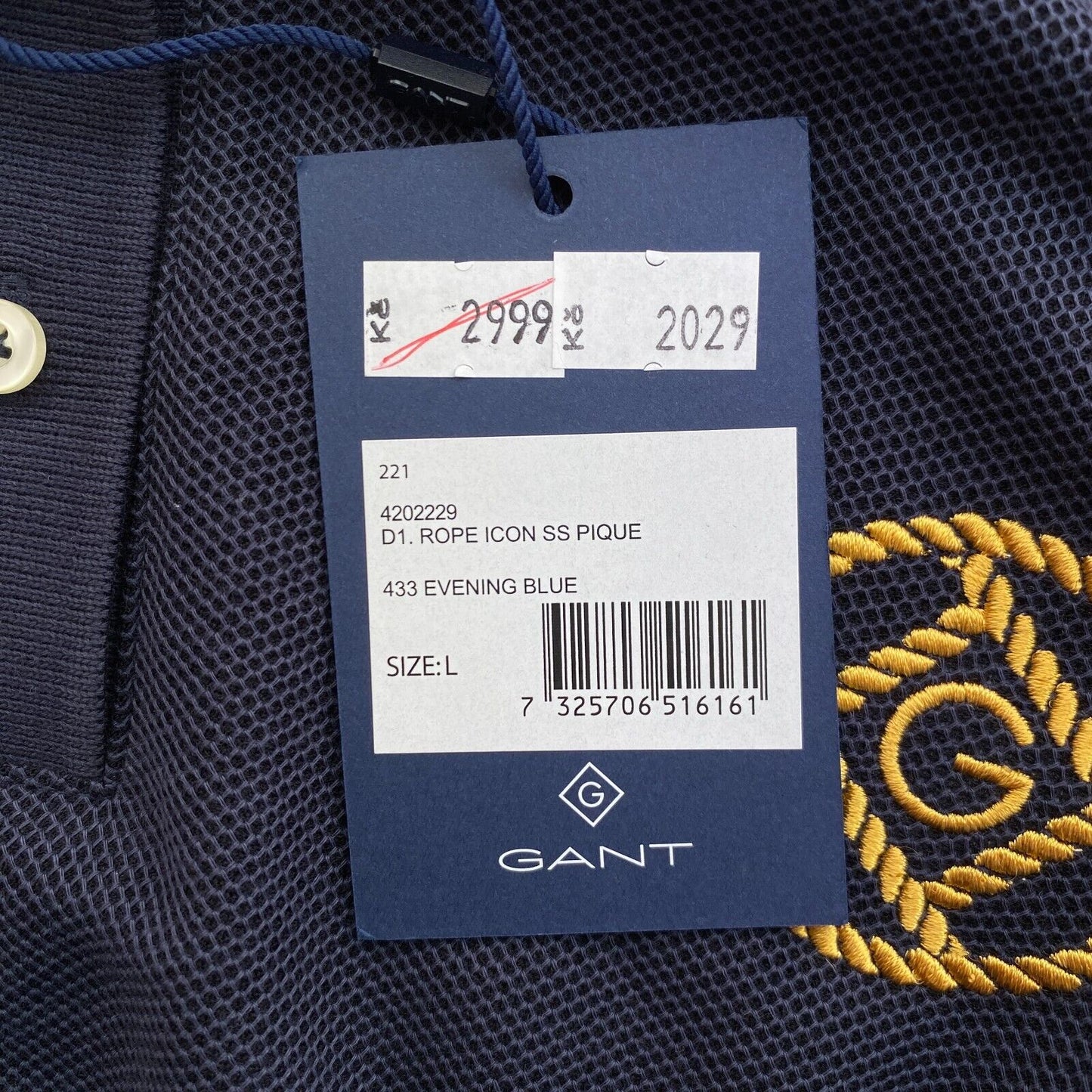 GANT Navy Blue Rope Icon Pique Polo Shirt Size L