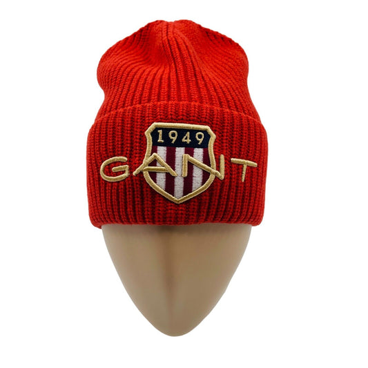 GANT Red Cotton Wool Blend Knit Beanie Hat Size L XL