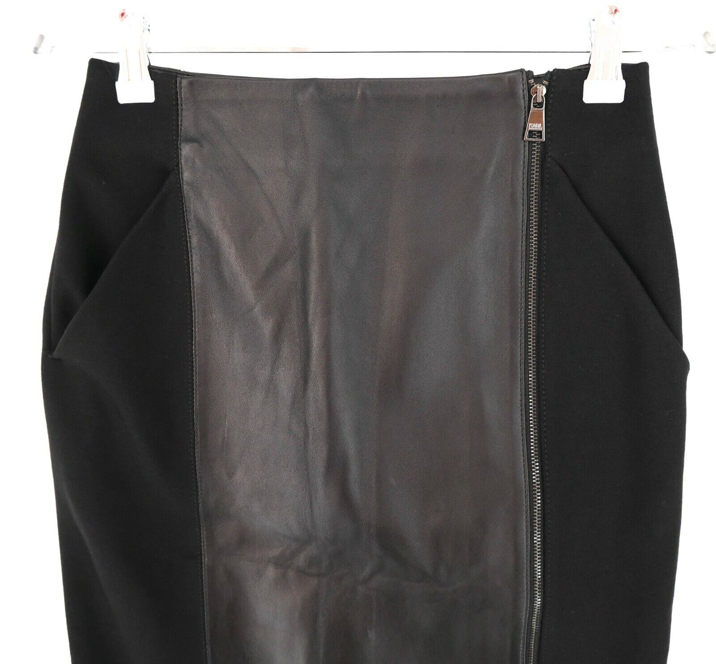 KARL LAGERFELD Black With Lamb Skin Pencil Skirt Size EU 32 UK 4 US 2