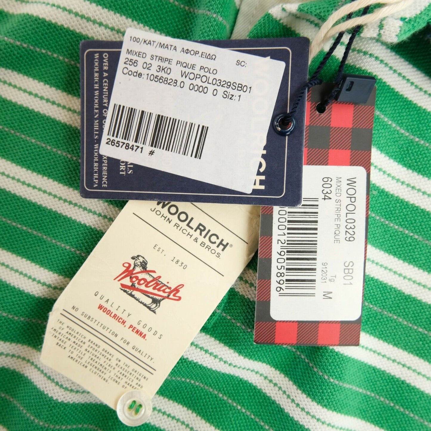 WOOLRICH T-Shirt mit Polokragen und Piqué-Streifen in Grün, Größe ML