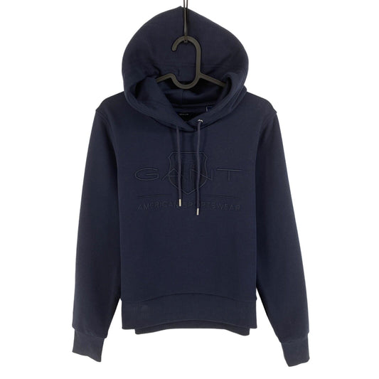 GANT Navy Blue Tonal Archive Shield Hoodie Sweater Jumper Size XS