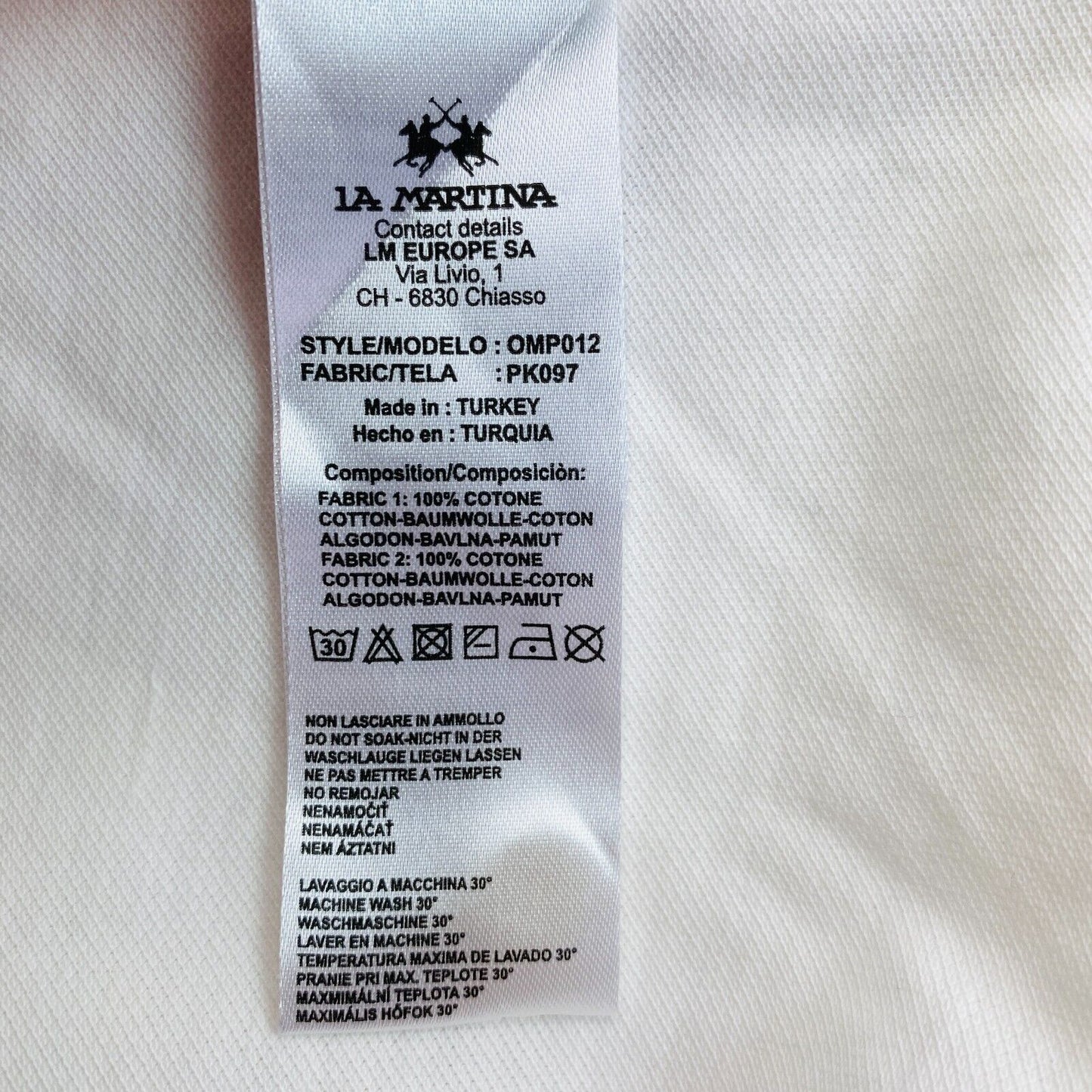 LA MARTINA White Piquet Short Sleeves Polo Shirt Size M