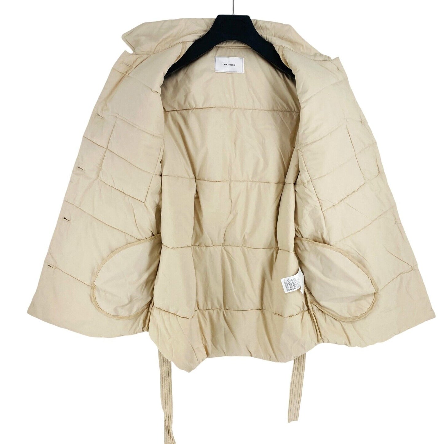 PROMOD Women Beige Padded Belted Quilted Jacket Coat Size EU 40 UK 12 US 8