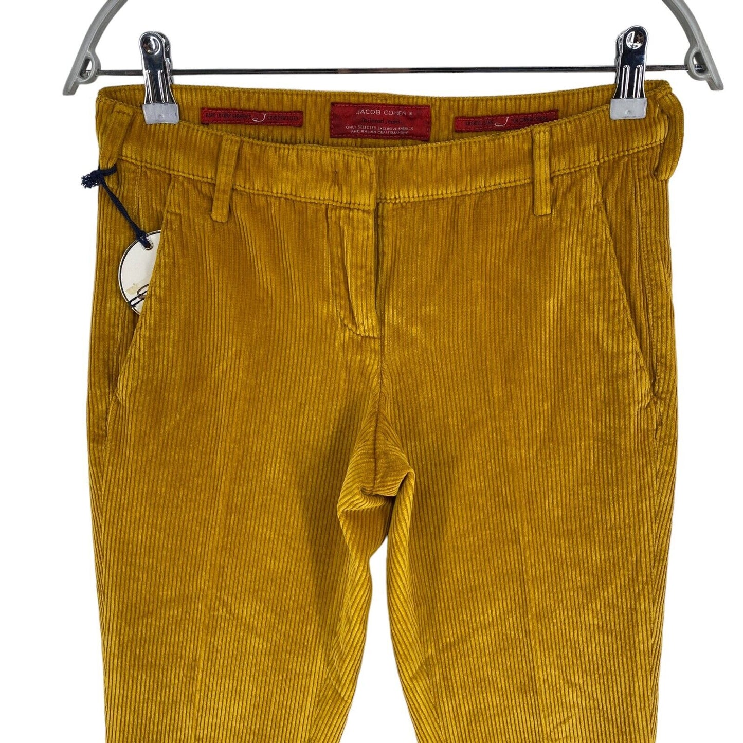 JACOB COHEN Women BRIGITTE Yellow Corduroy Capri Pants Trousers Size W26