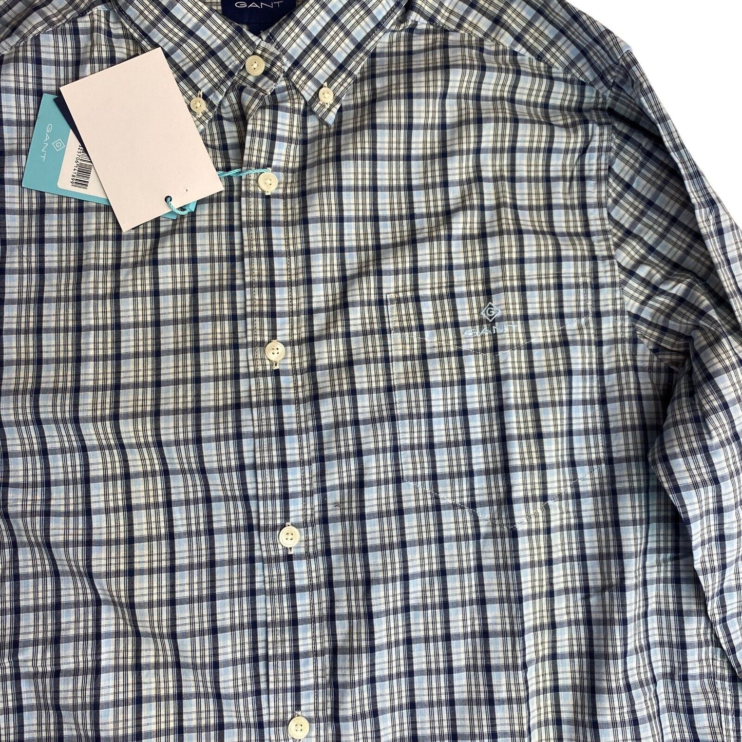 GANT Blue Tech Prep Indigo Check Regular Fit Shirt Size S 37/38 15