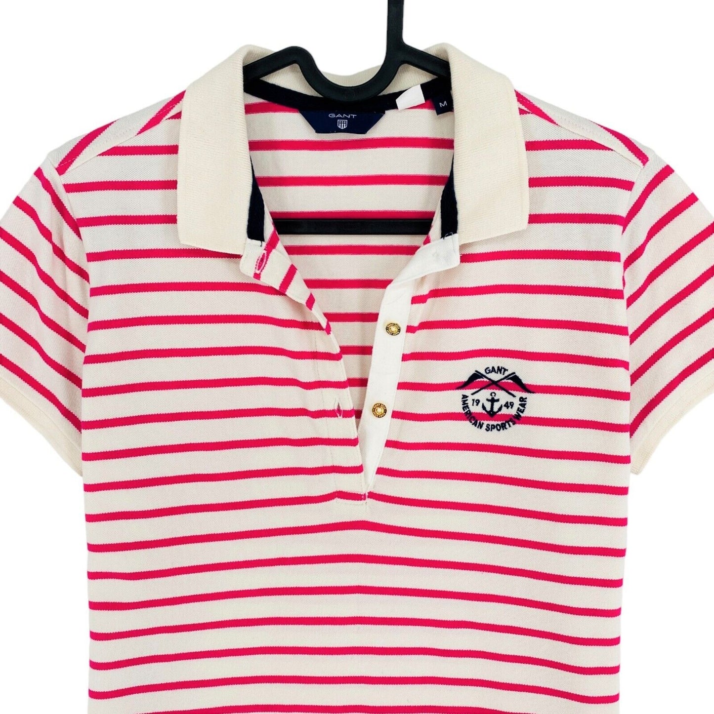 GANT Pink Striped Pique Polo Shirt Size M