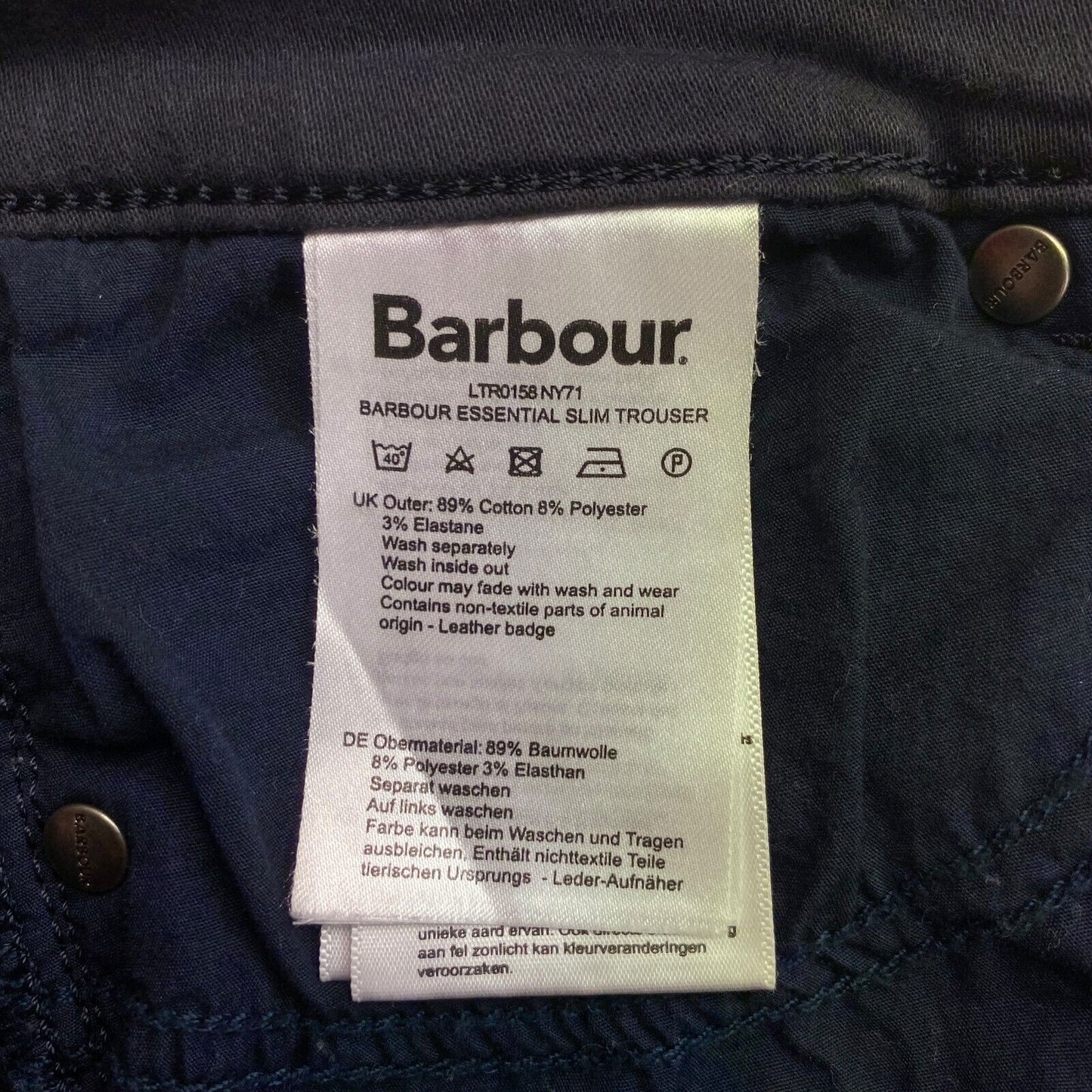 Barbour Navy Blue Essential Slim Jeans Size W28 L34