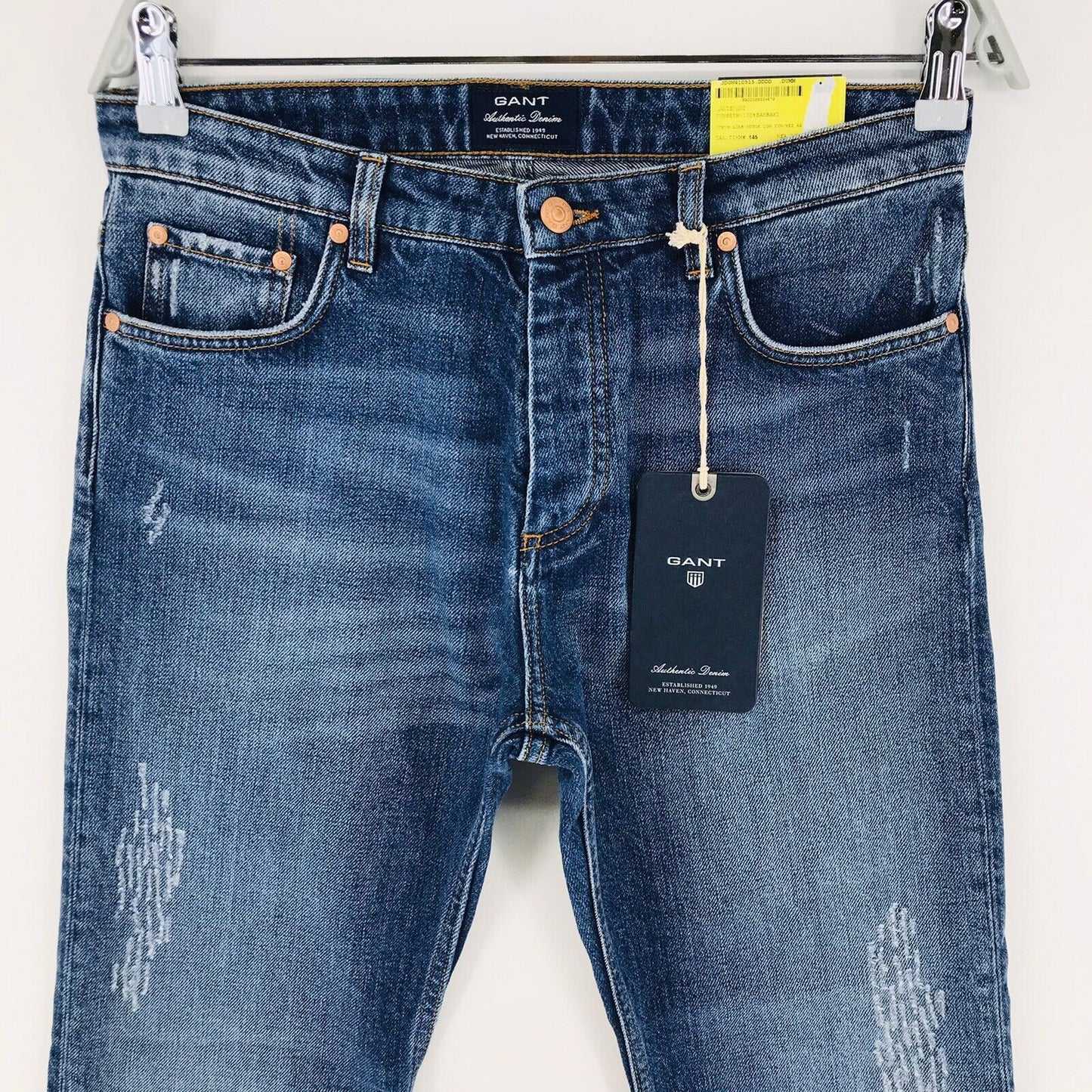 €145 GANT Women Blue Regular Straight Fit Distressed Ripped Cropped Jeans W27