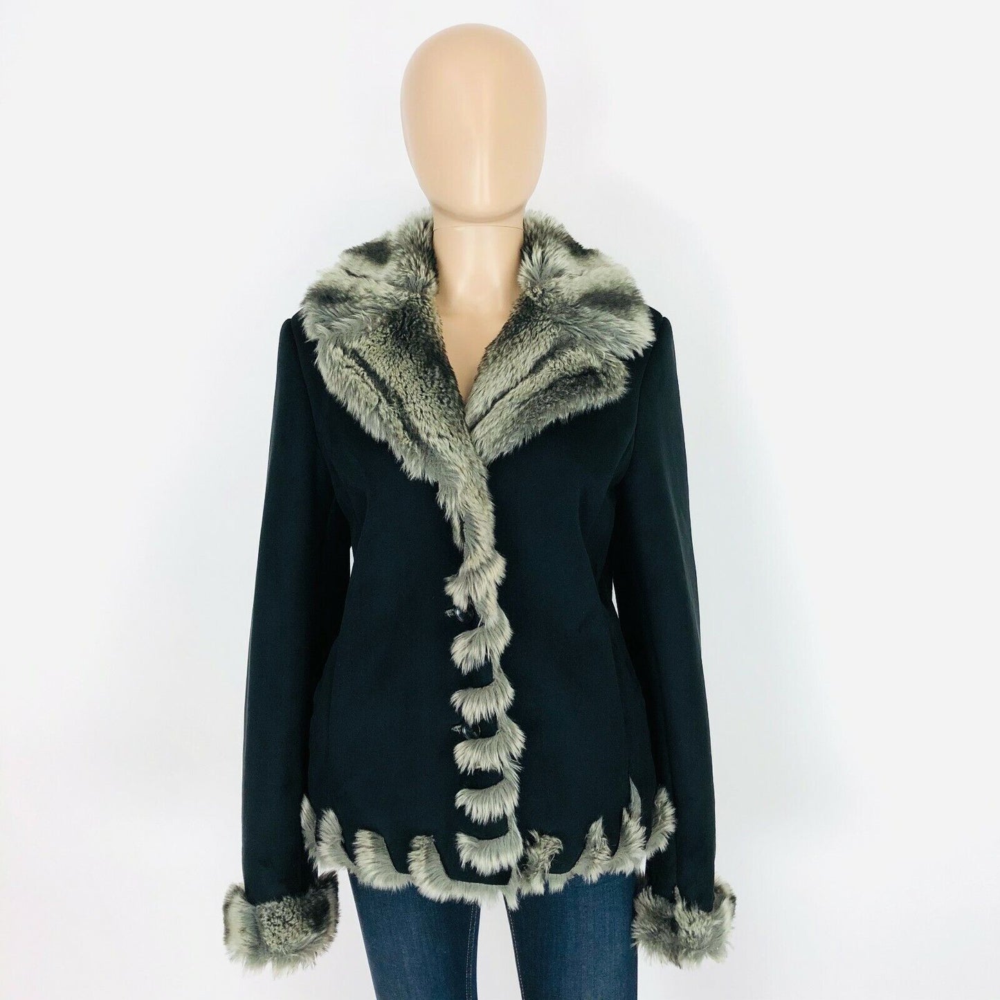 Handmade Unbranded Black Faux Fur Coat Jacket Size M