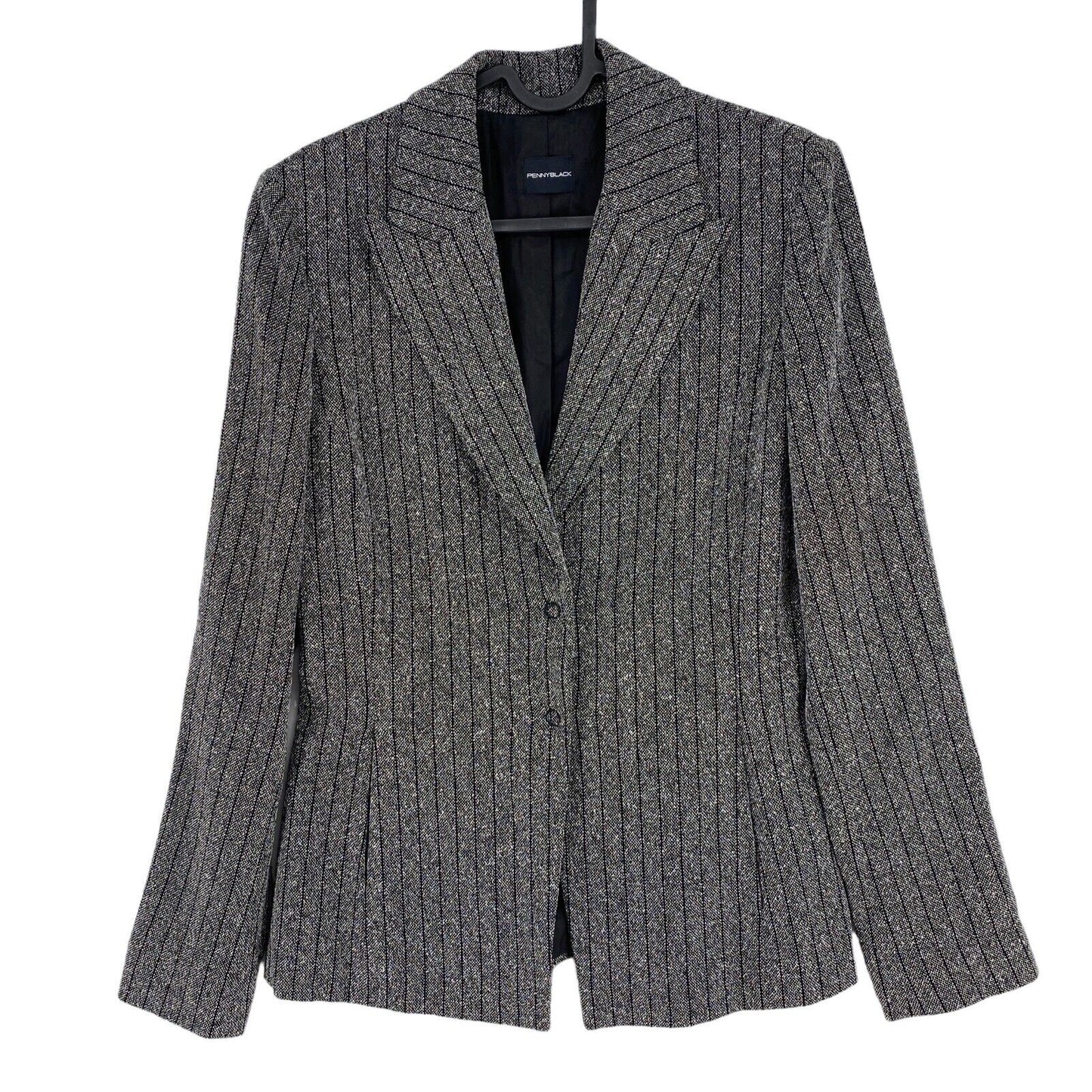 PENNY BLACK Striped Dark Grey Wool Blend Blazer Jacket Size IT 42 UK 10 US 8