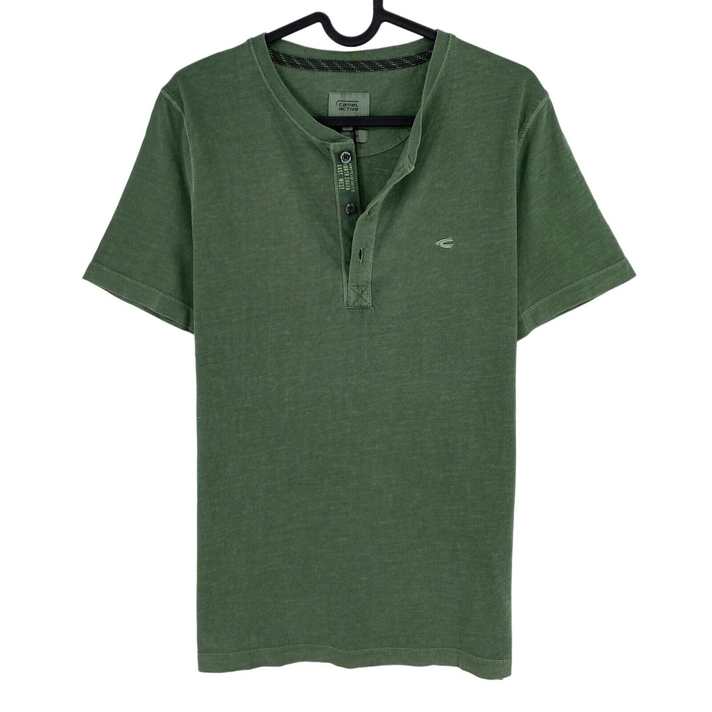 CAMEL ACTIVE Dark Green Garment Dyed Henley Neck T Shirt Size S