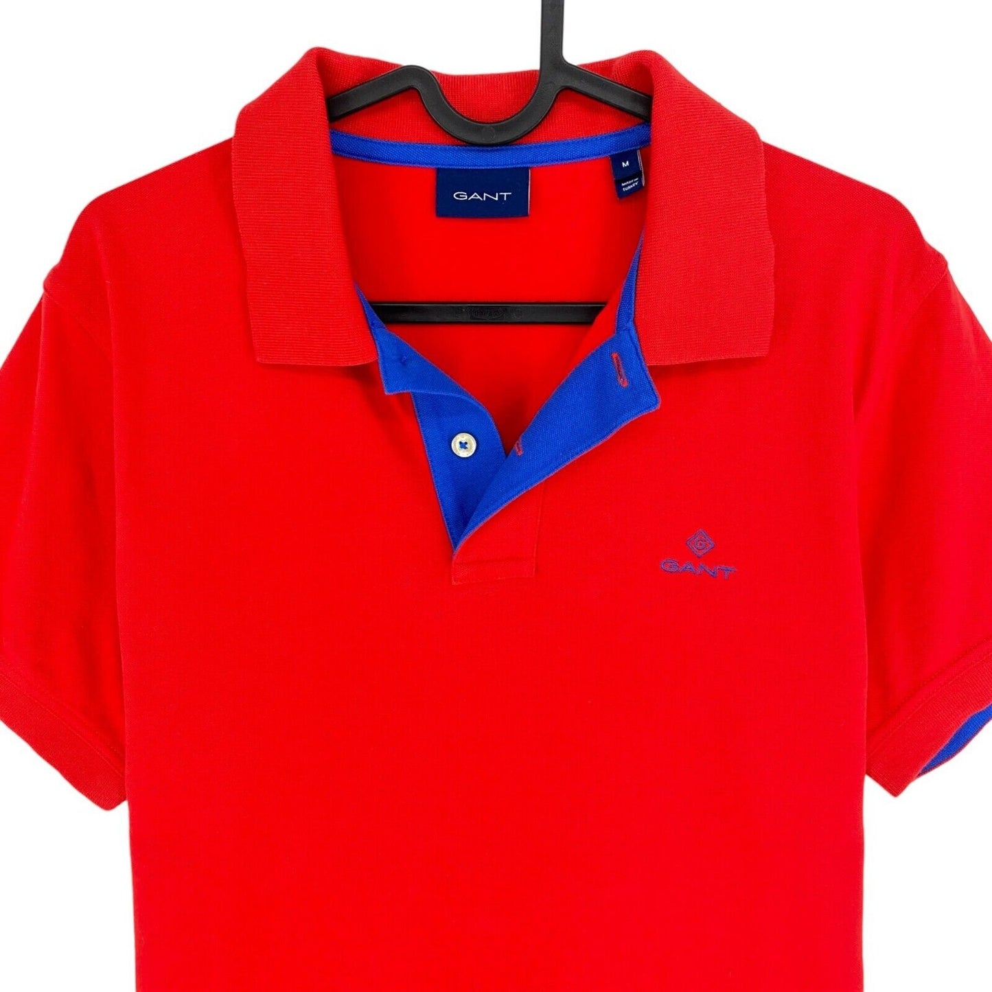 GANT Red Contrast Collar Pique Rugger Polo Shirt Size M