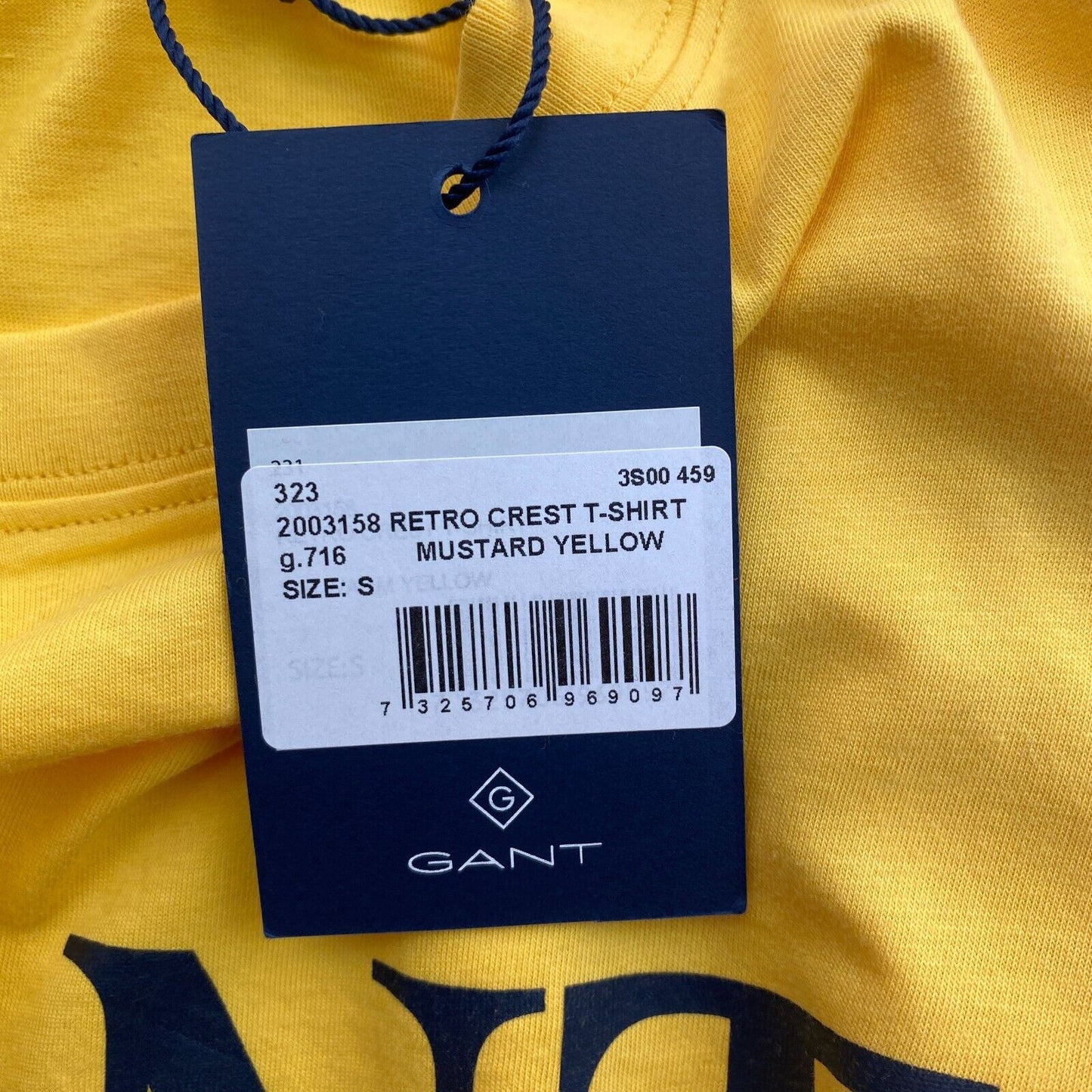 GANT Men Yellow Retro Crest Crew Neck Short Sleeves T Shirt Size S