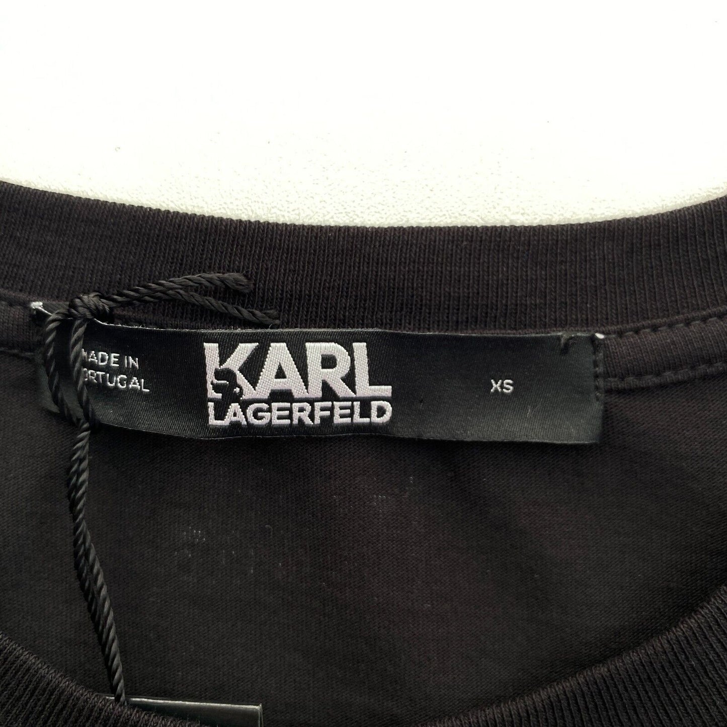 Karl Lagerfeld T-Shirt mit Rundhalsausschnitt, Bouclé, Karl Head, Schwarz, Größe XS