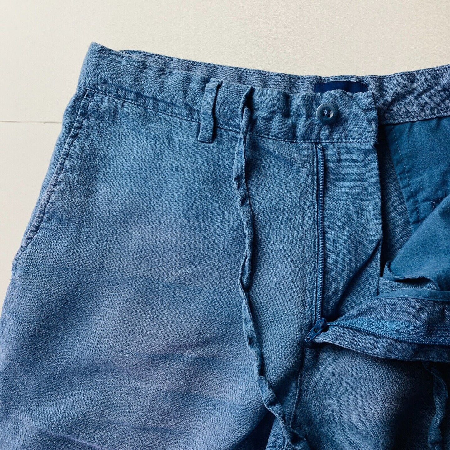 GANT Blue Relaxed Fit Sun Faded Linen Shorts Size M