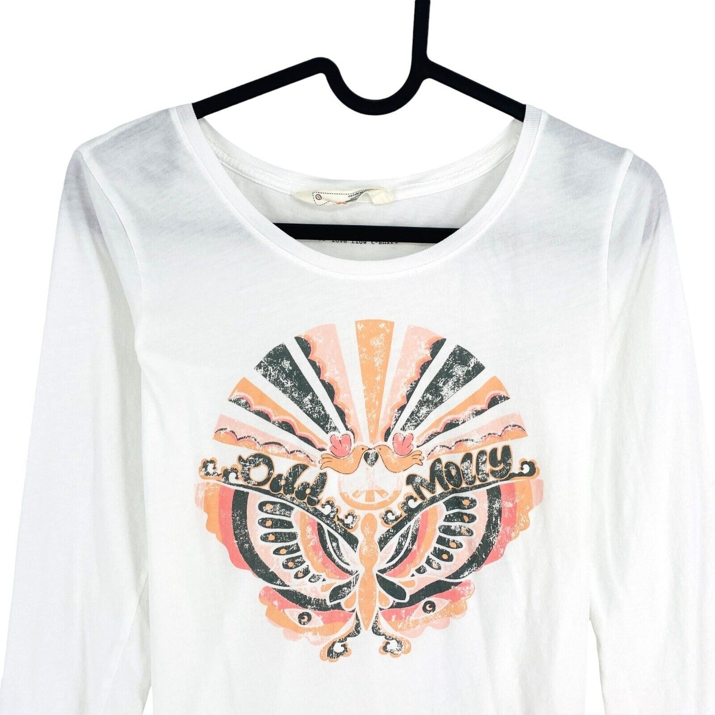 ODD MOLLY Women White Love Flow Long Sleeves Crew Neck  T-Shirt Size 0 / XS