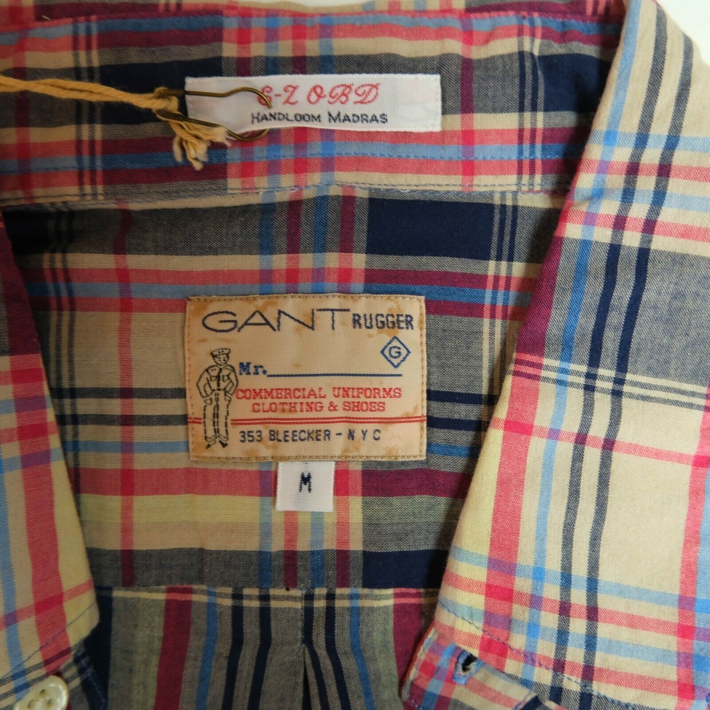 GANT Handgewebtes Madras-Hemd mit Rollärmeln, mehrfarbig kariert, Größe M