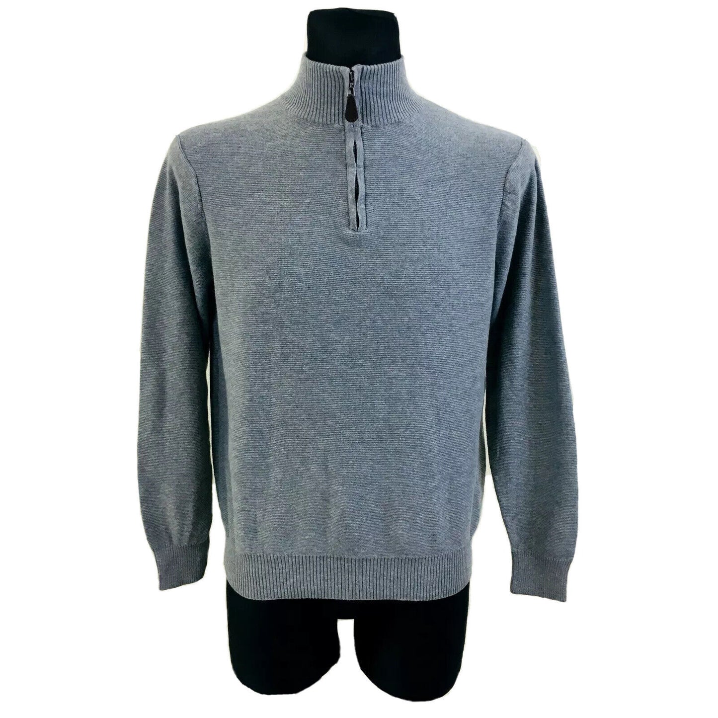 The Savile Row Company Men Grey Zip Neck Cotton Sweater Jumper Size M