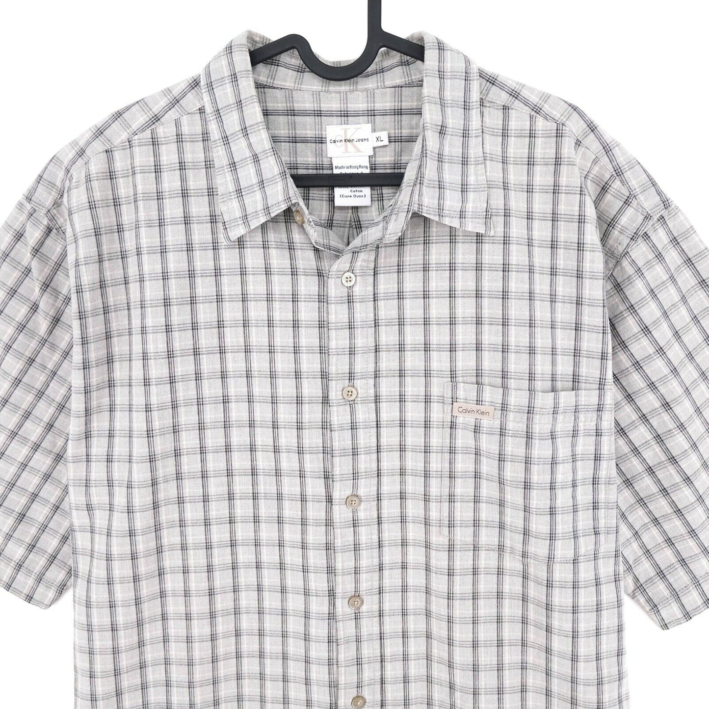 Calvin Klein Jeans Light Grey Check Print Short Sleeves Shirt Size XL