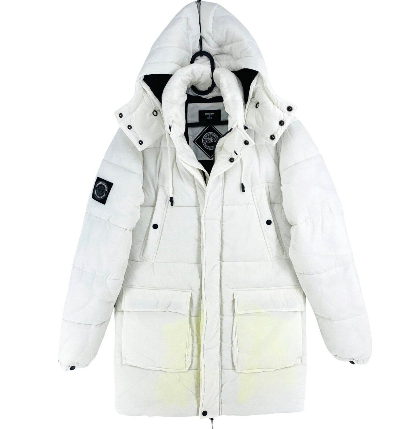 SUPERDRY Men White Expedition Padded Hooded Parka Jacket Coat Size M