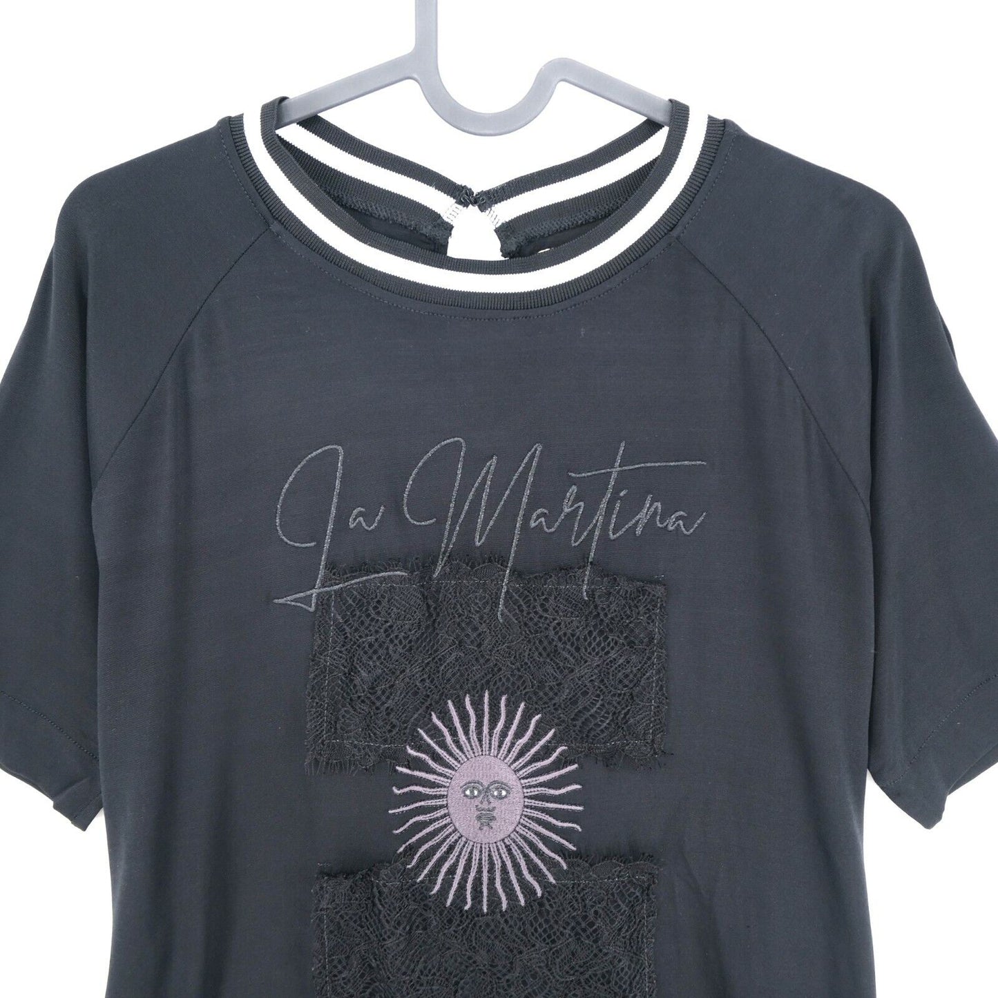 LA MARTINA Schwarzes 3/4 Ärmel Viskose Rundhals T-Shirt Top Größe 2 / M