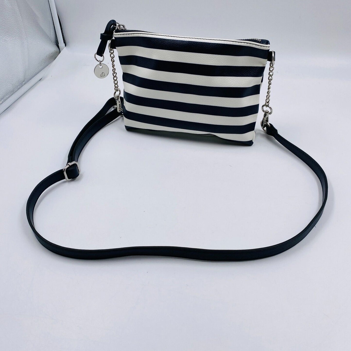 s.Oliver Women Black White Small Striped Simple Shoulder Bag