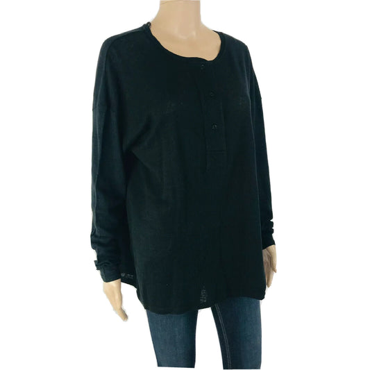 ZARA W&B Collection Women's 100% Linen Black Blouse Top Size M