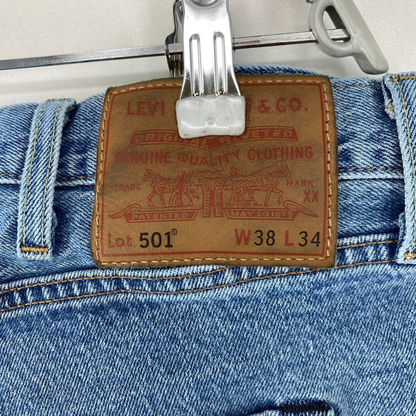 Levi's Premium 501 Blue Original Regular Straight Fit Distressed Jeans W38 L34