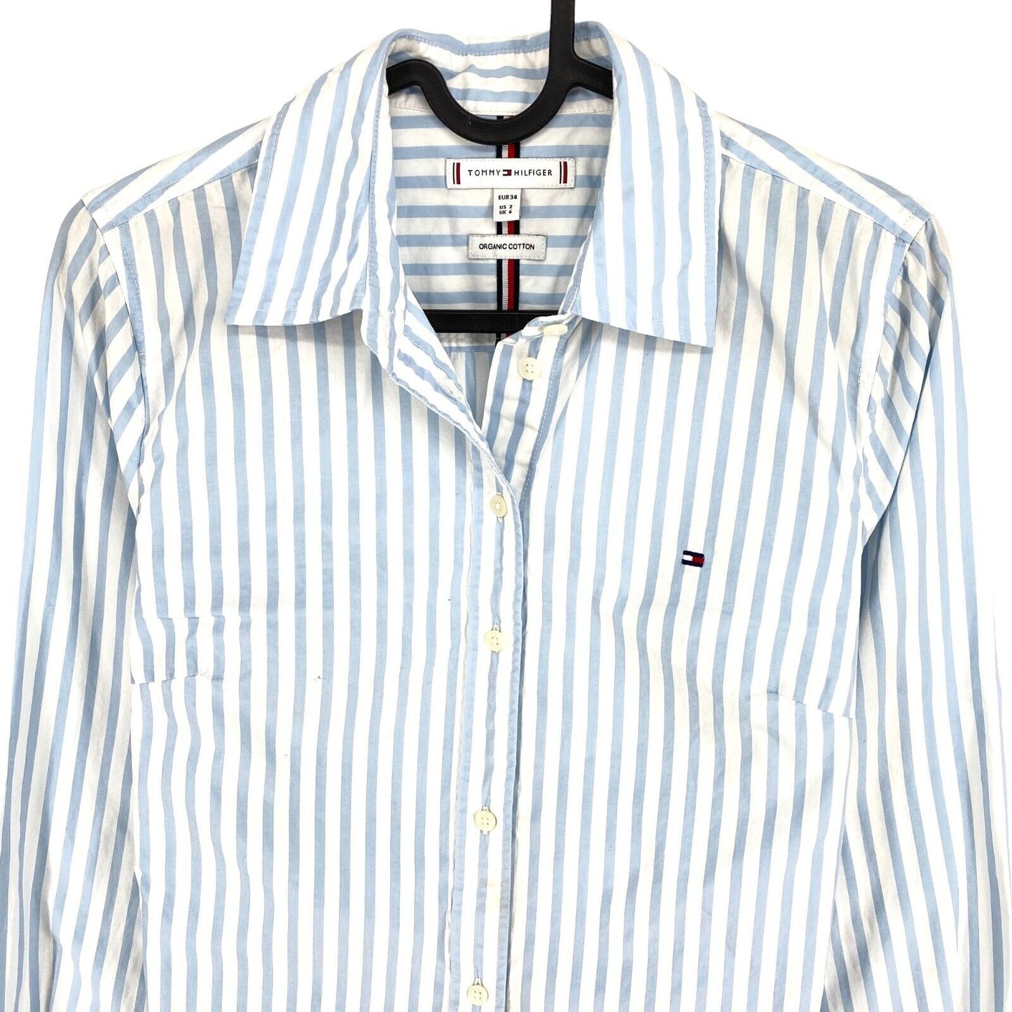 Tommy Hilfiger Light Blue Striped Cotton Shirt Size EU 34 UK 6 US 2