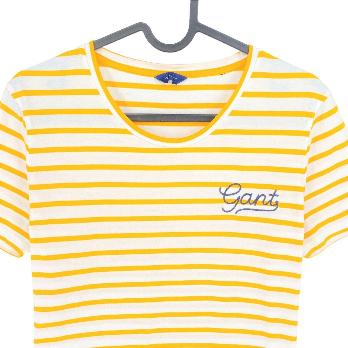 GANT Yellow Striped Crew Neck T Shirt Size M