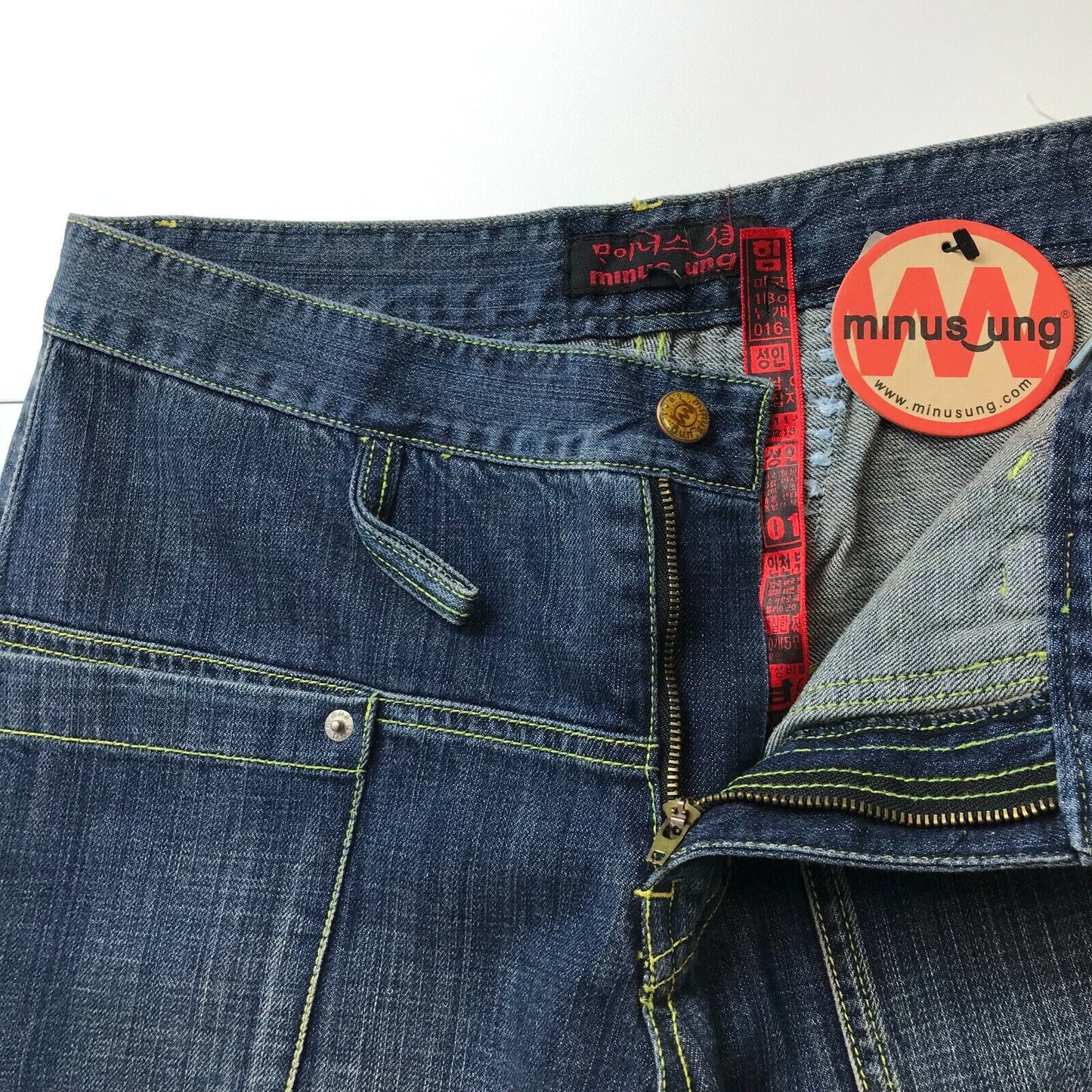 MINUS_UNG Jean déchiré bleu coupe droite régulière pour femme taille W30 fabriqué en corée