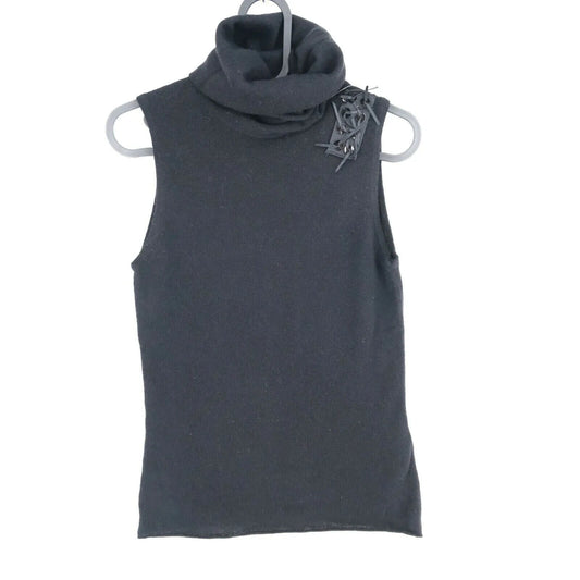 LANEROSSI Black 100% Cashmere Roll Neck Vest Sleeveless Top Size 2 - M