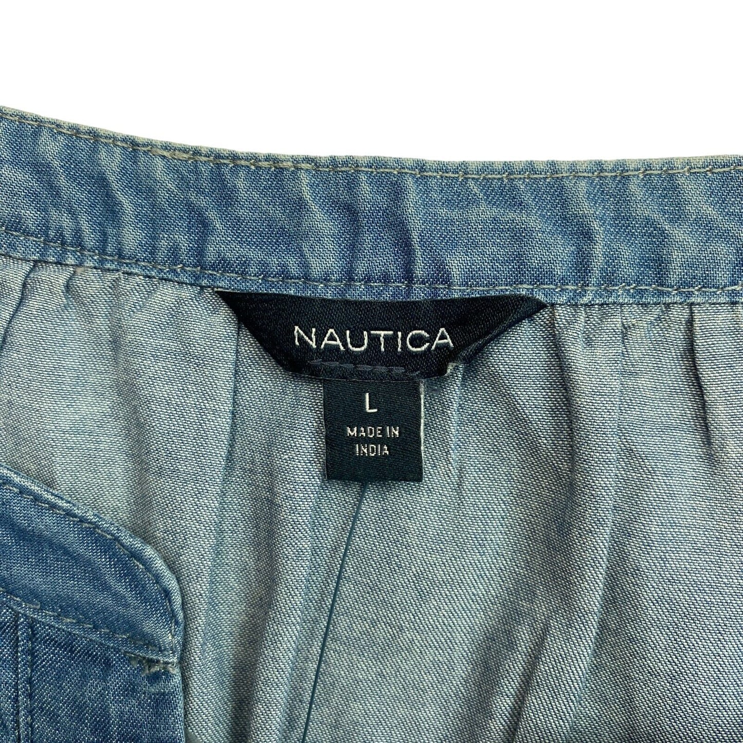 NAUTICA Bluse, V-Ausschnitt, 100 % Baumwolle, Dunkelblau, Größe L