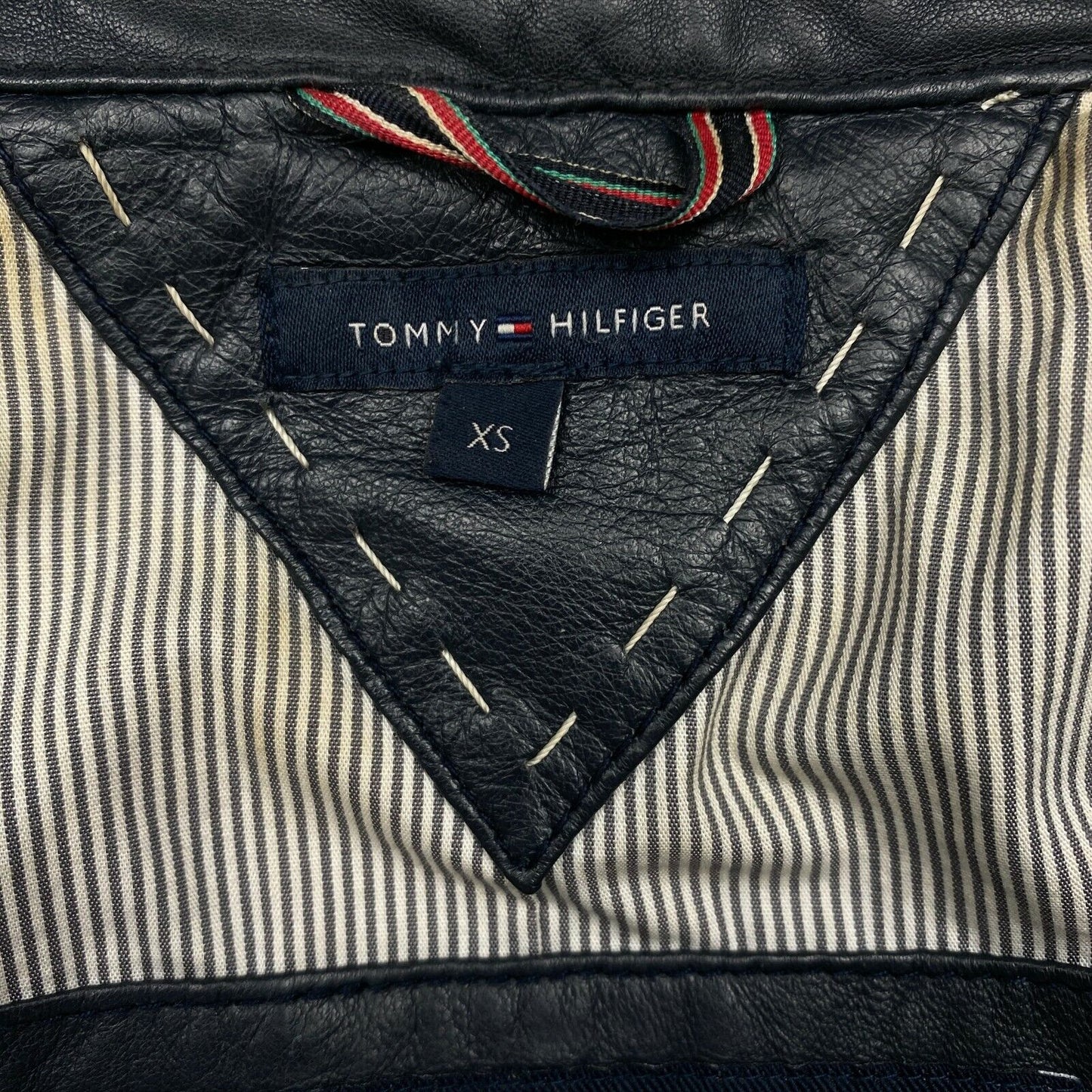 TOMMY HILFIGER Navy Blue 100% Leather Jacket Size XS