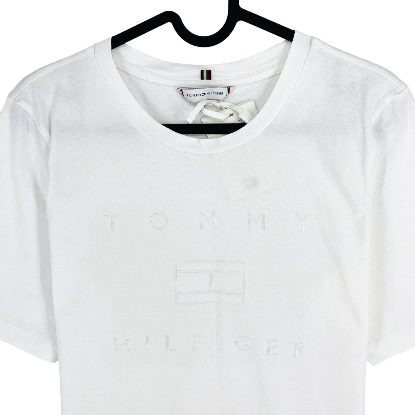 Tommy Hilfiger Women White DS Regular Metallic Crew Neck Top T Shirt Size M