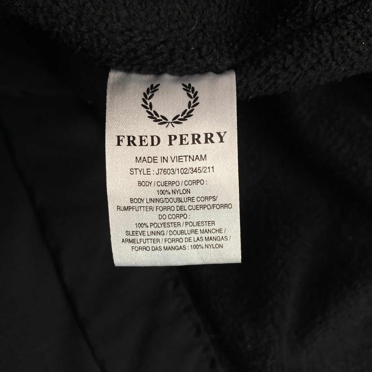 FRED PERRY Black Coat Jacket Size S