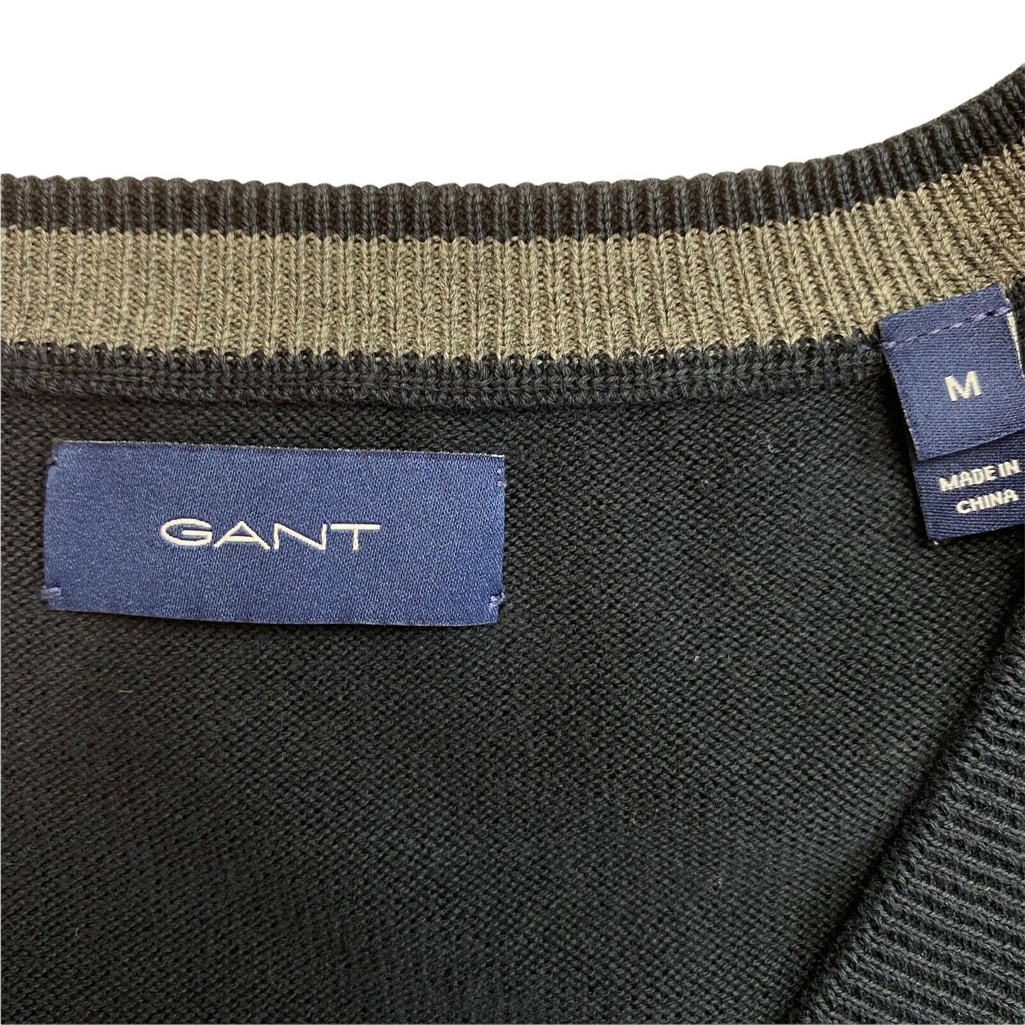 GANT Navy Blue Cotton V Neck Sweater Jumper Size M