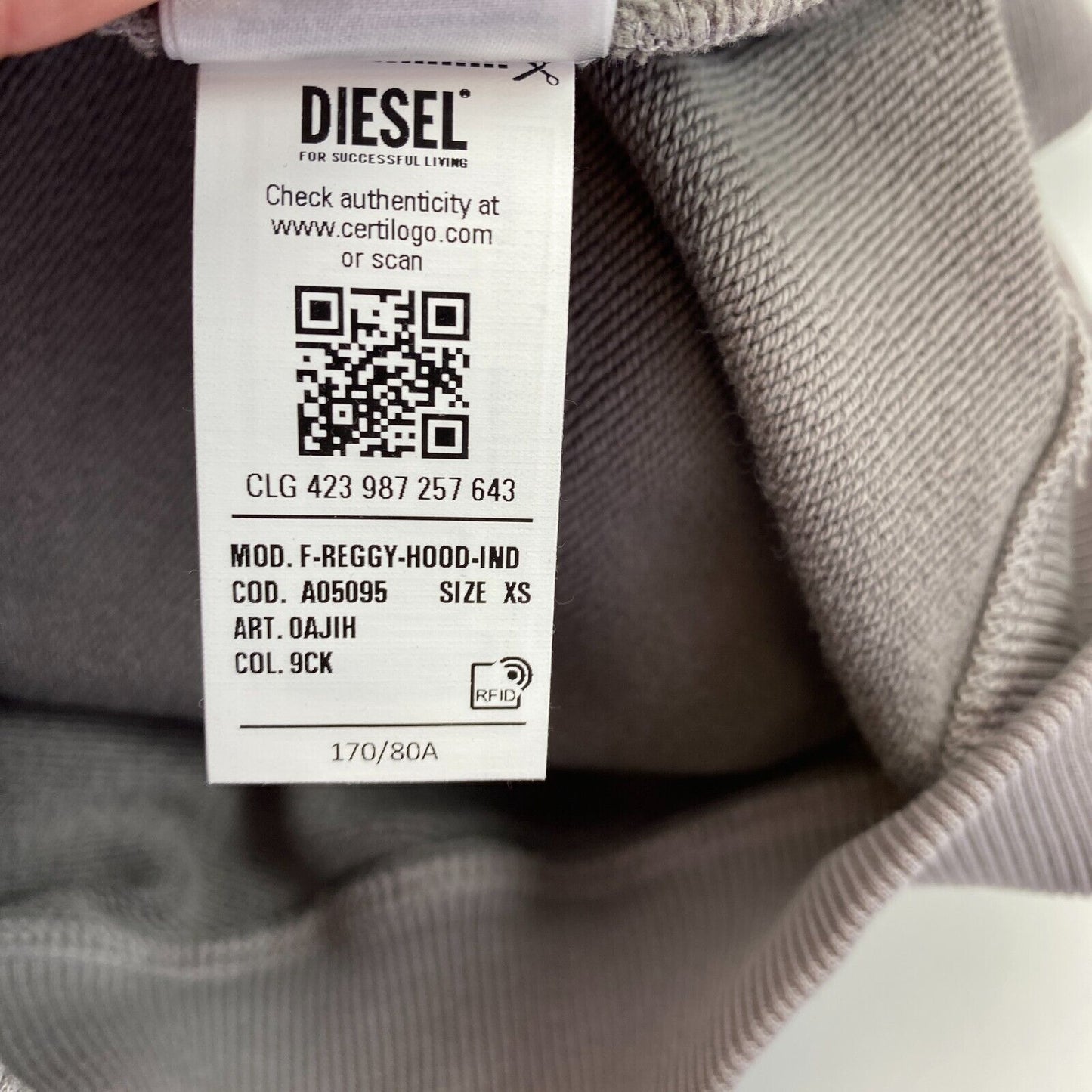 DIESEL Grey IND Logo Hoodie Sweater Jumper Size XS