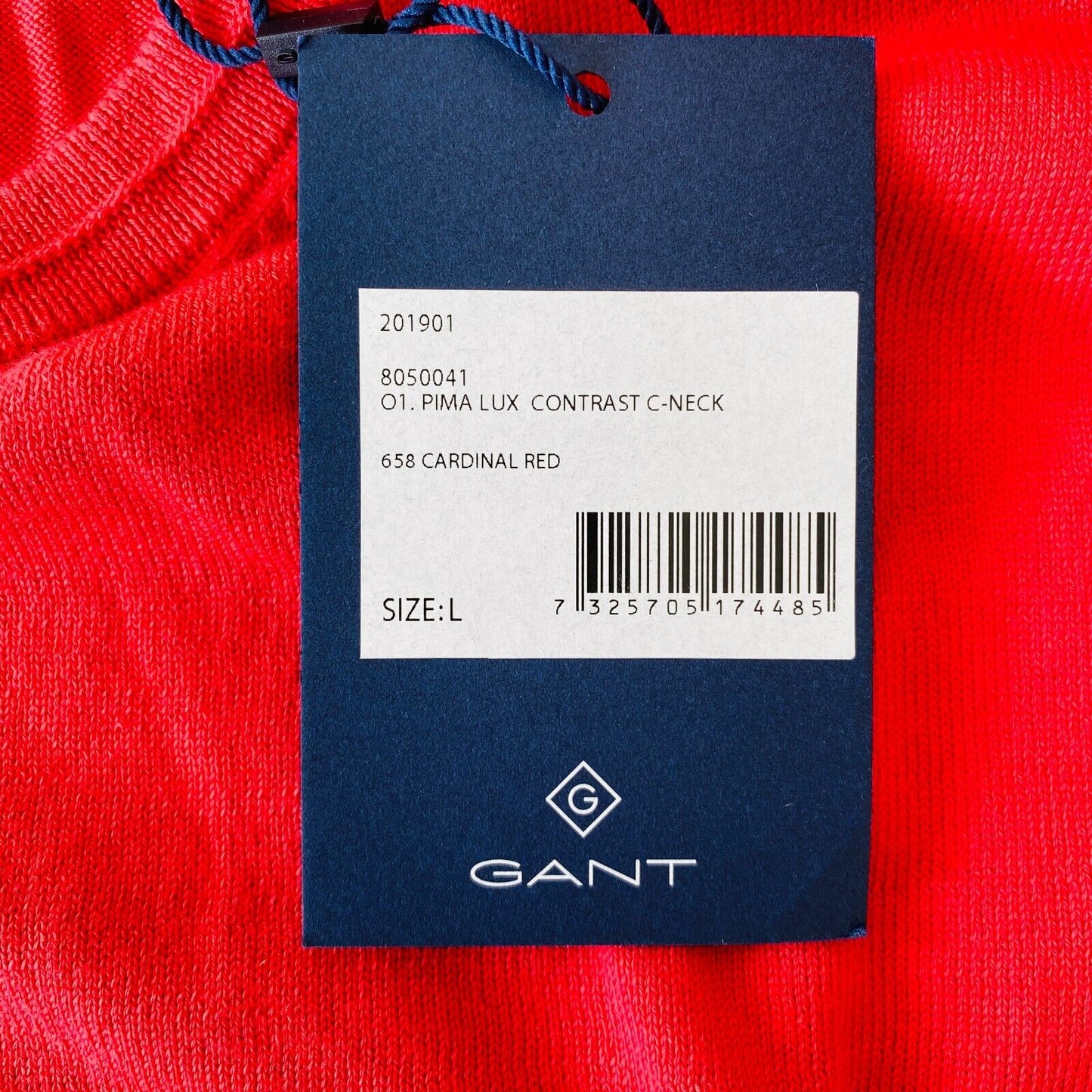 GANT Mens Light Red Pima Lux Contrast Crew Neck Sweater Jumper Size L