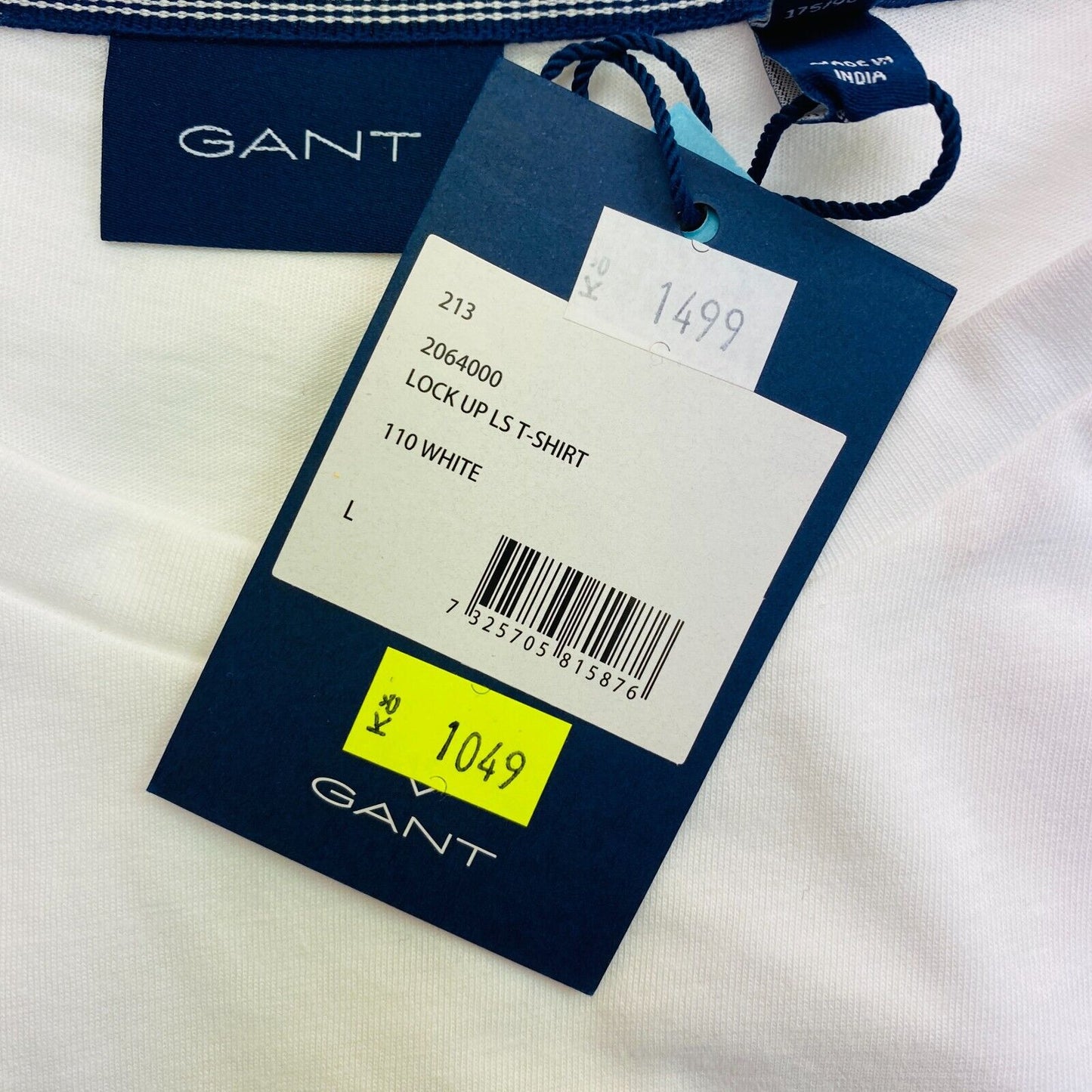 GANT T-shirt à manches longues et col rond blanc Lock Up taille L