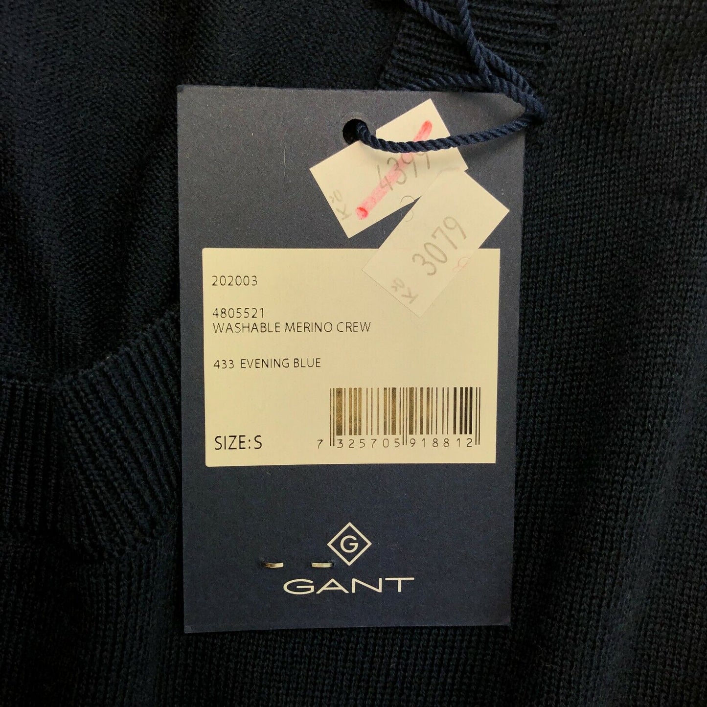 GANT Navy Blue Washable Merino Crew Neck Sweater Pullover Size S