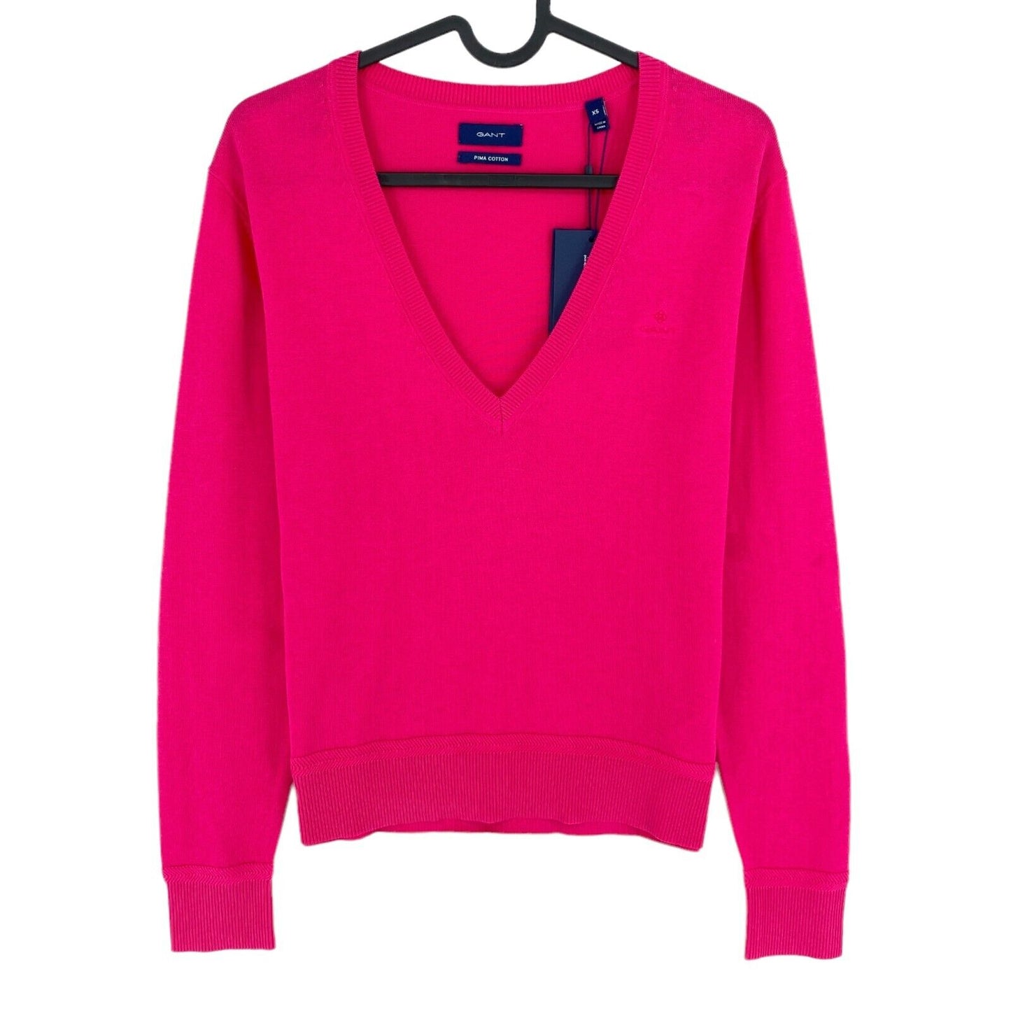 GANT Pullover mit V-Ausschnitt, leichte Baumwolle, Rosa, Größe XS