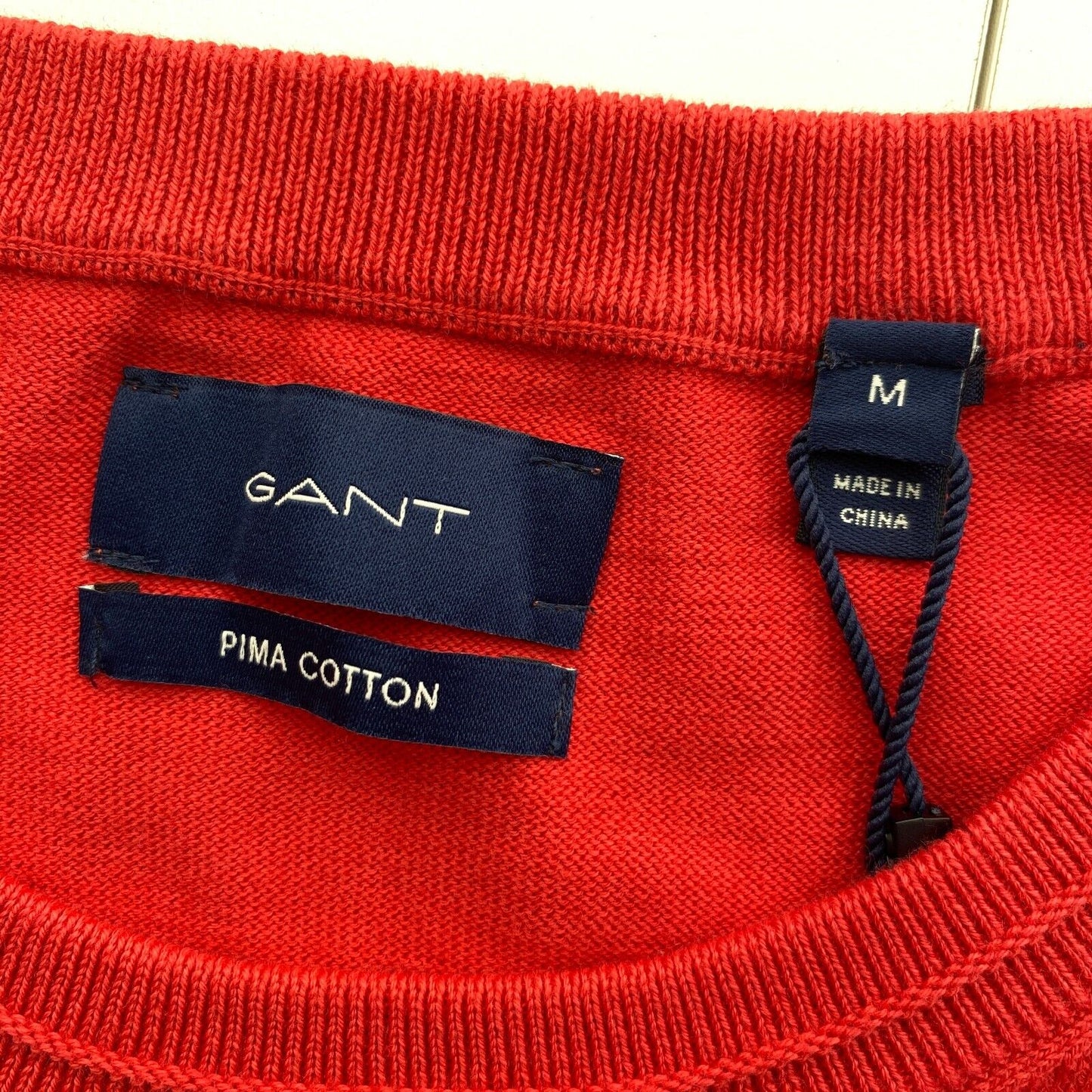 GANT Pinkish Red Pima Lux Contrast Crew Neck Sweater Pullover Size M