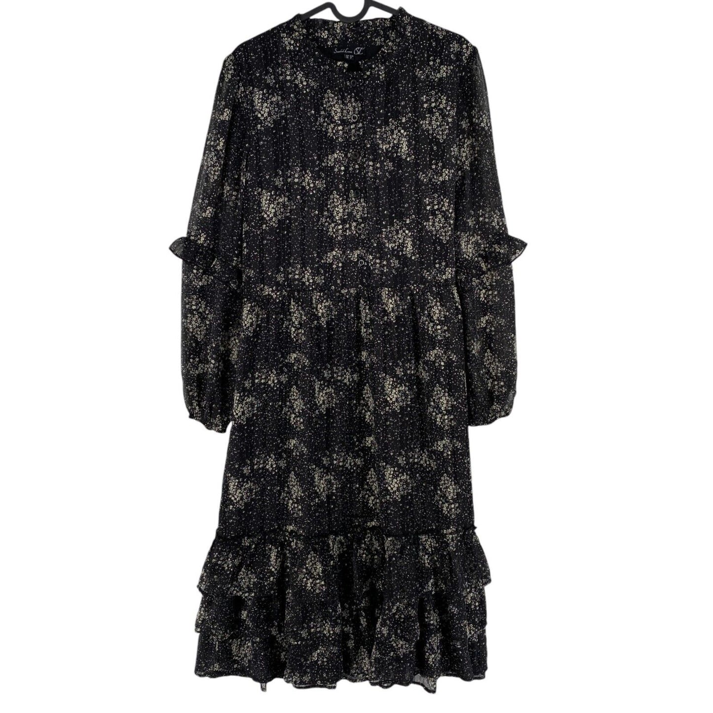 Smashed Lemon Women Black Printed Long Sleeves Flared Dress Size S EU 36 UK 10