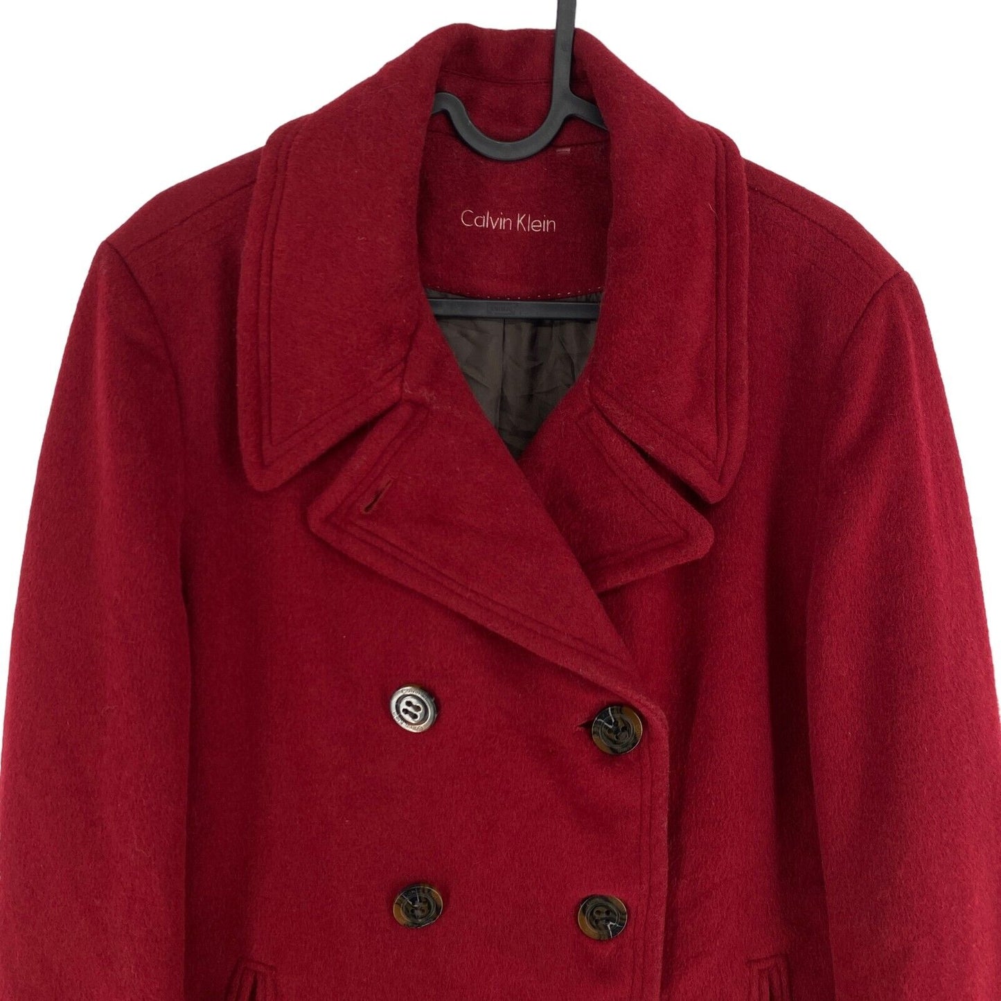 Calvin Klein Red Wool Blend Pea Coat Jacket Size XL