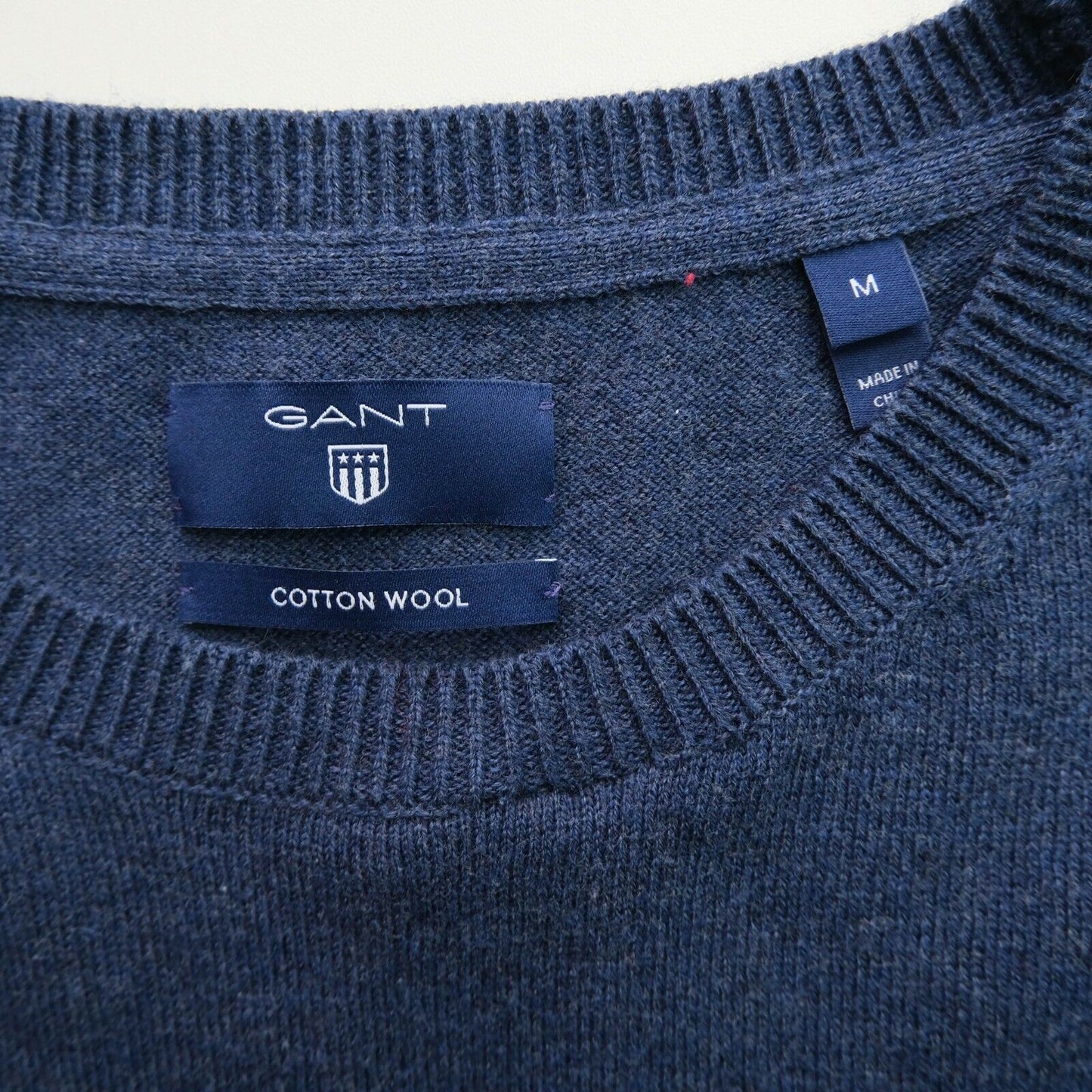 GANT Blue Crew Neck Logo Cotton Wool Jumper Sweater Size M